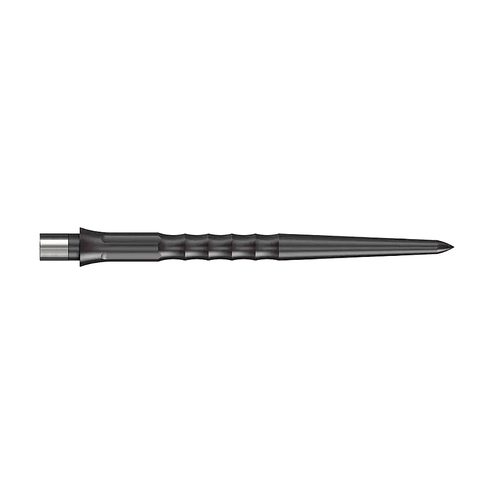 Caliburn System Steel Dart Tips - Ripple - NoLip - Black Auf dem Bild ist eine schwarze Stahlspitze für ein Dart zu sehen. Die Spitze hat eine geriffelte Struktur und ist 32 mm lang.