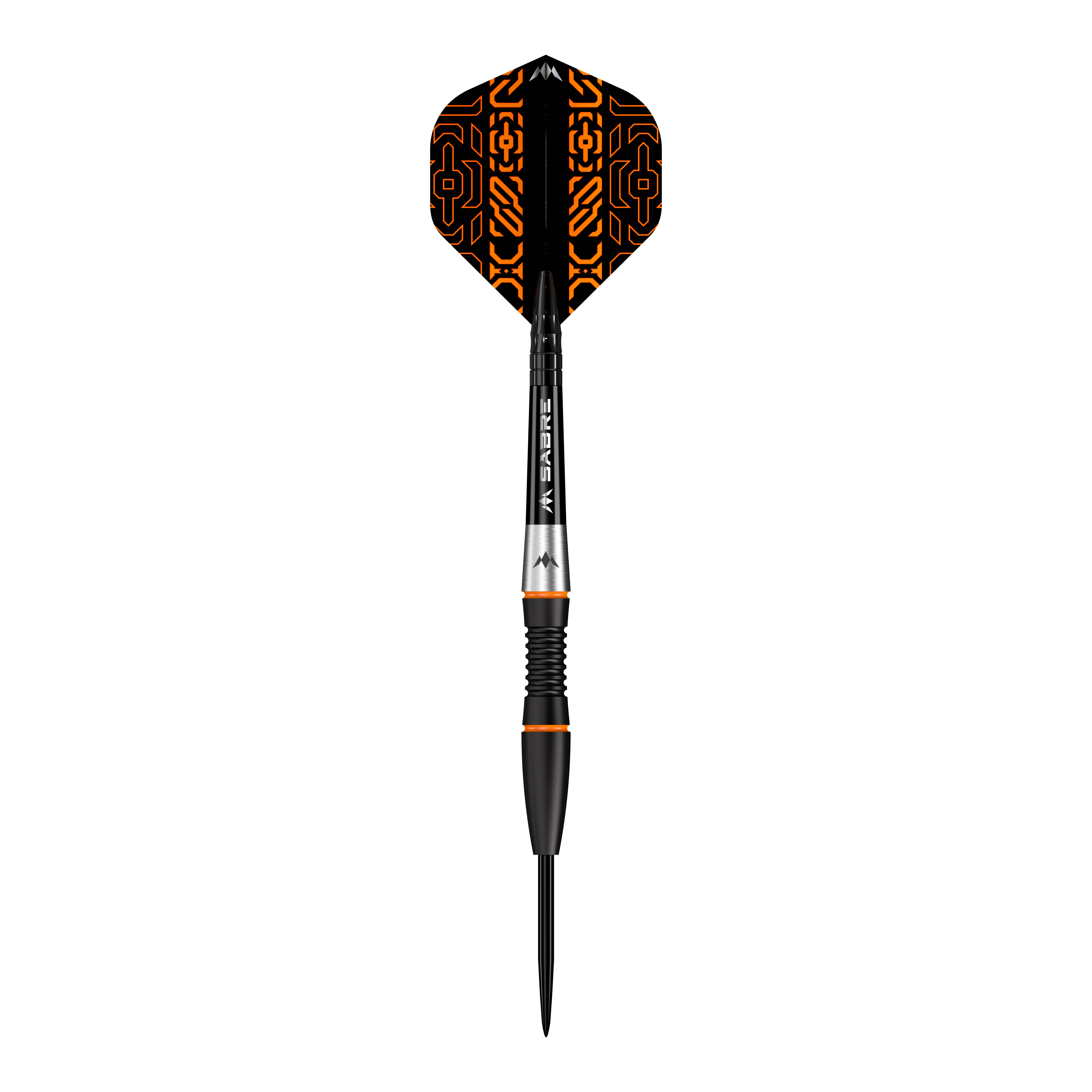 Abgebildet ist Mission Horizon Black PVD Orange Steeldarts. Die Darts haben eine schwarze und orange Optik.