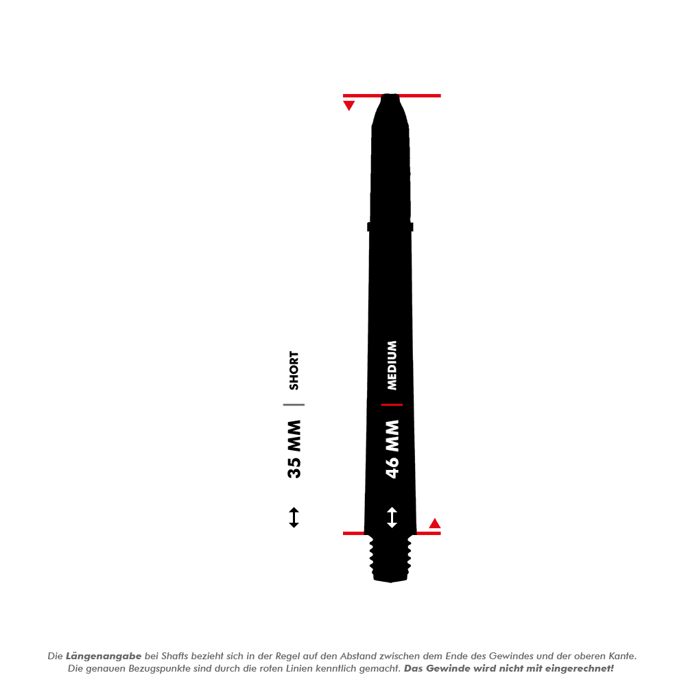 7100_Winmau_Nylon_Ring_Grip_MvG_Design_Shafts_5_46mmaCDK1umTdhCA2 Das Bild zeigt zwei Winmau Nylon Ring Grip MvG Design Shafts in unterschiedlichen Längen. Der kurze Schaft ist 35 mm lang und der mittlere Schaft ist 46 mm lang.