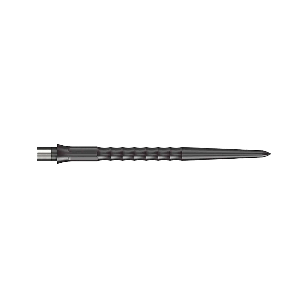 Mission Caliburn EVO System Steel Dart Tips - Ripple - NoLip - Black Das Bild zeigt eine schwarze Steeldartspitze mit Ripple NoLip Design, 36 mm lang. Die Spitze gehört zum Caliburn Evo System.