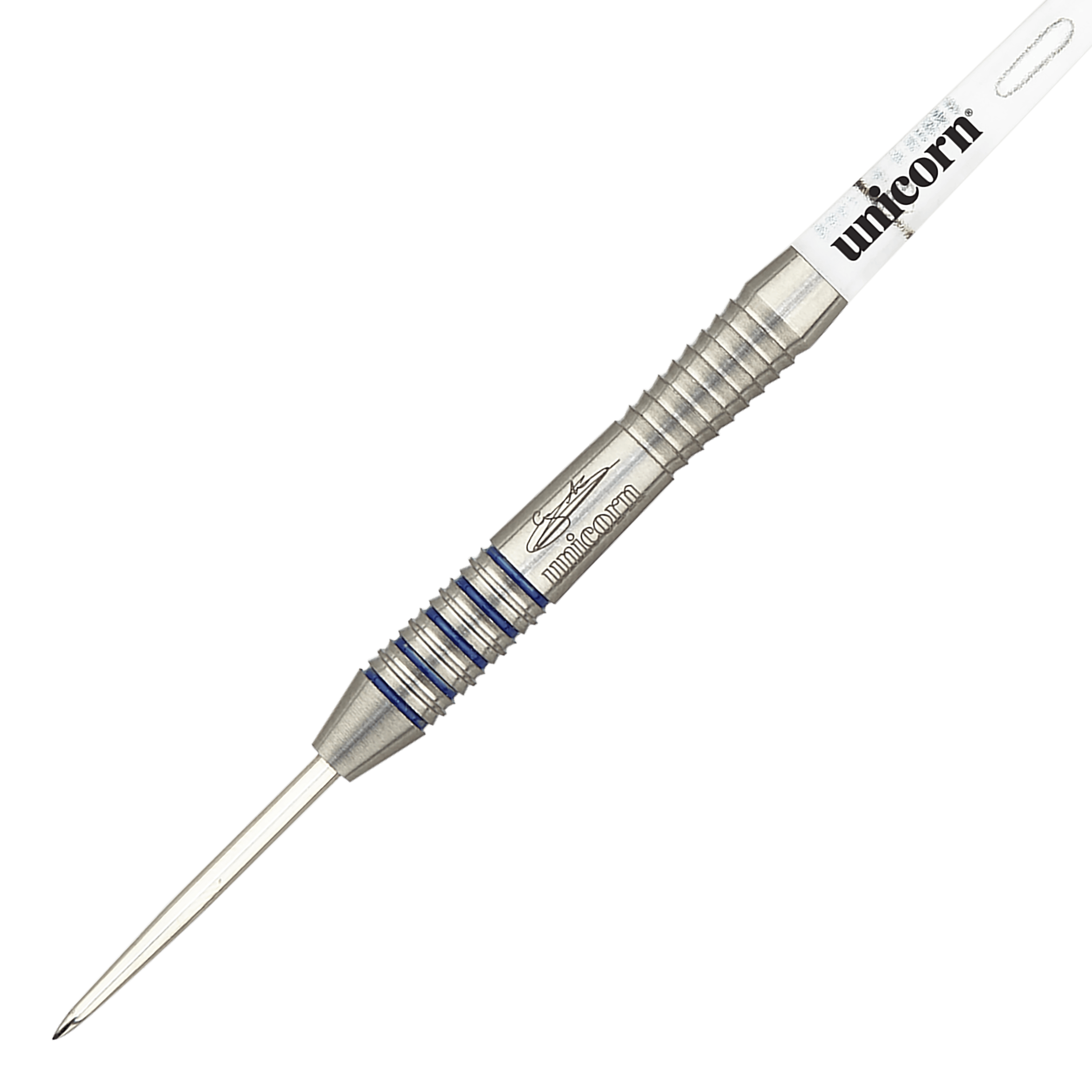Ocelové šipky Unicorn Silver Star Var.3 Gary Anderson Abgebildet sind die Unicorn Silver Star Var.3 Gary Anderson Steeldarts. Drei silberfarbene Steeldarts liegen nebeneinander.
