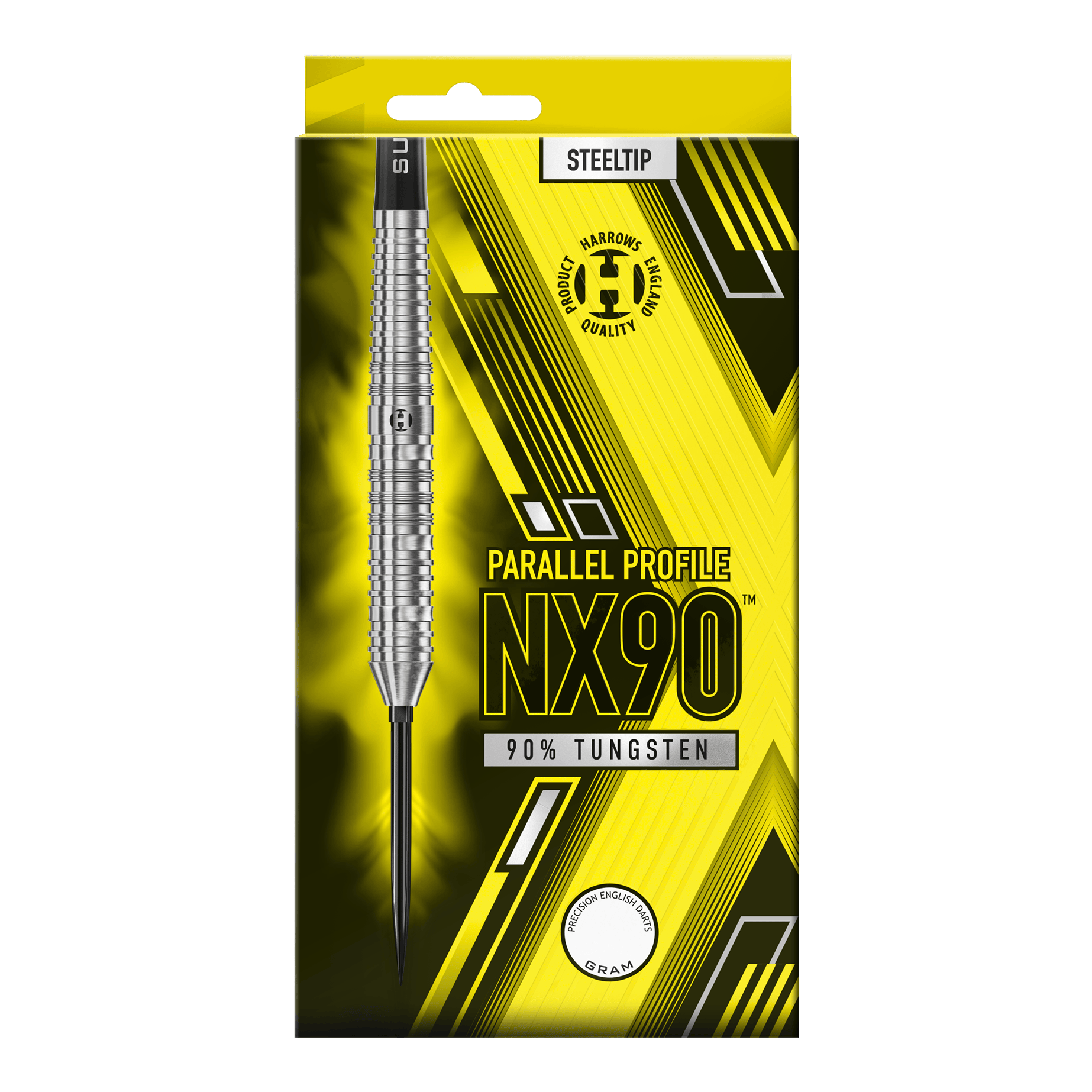 Das Bild präsentiert die Harrows NX90 Parallel Quick Point Steeldarts. Das Produkt ist für den Einsatz beim Steeldart geeignet.