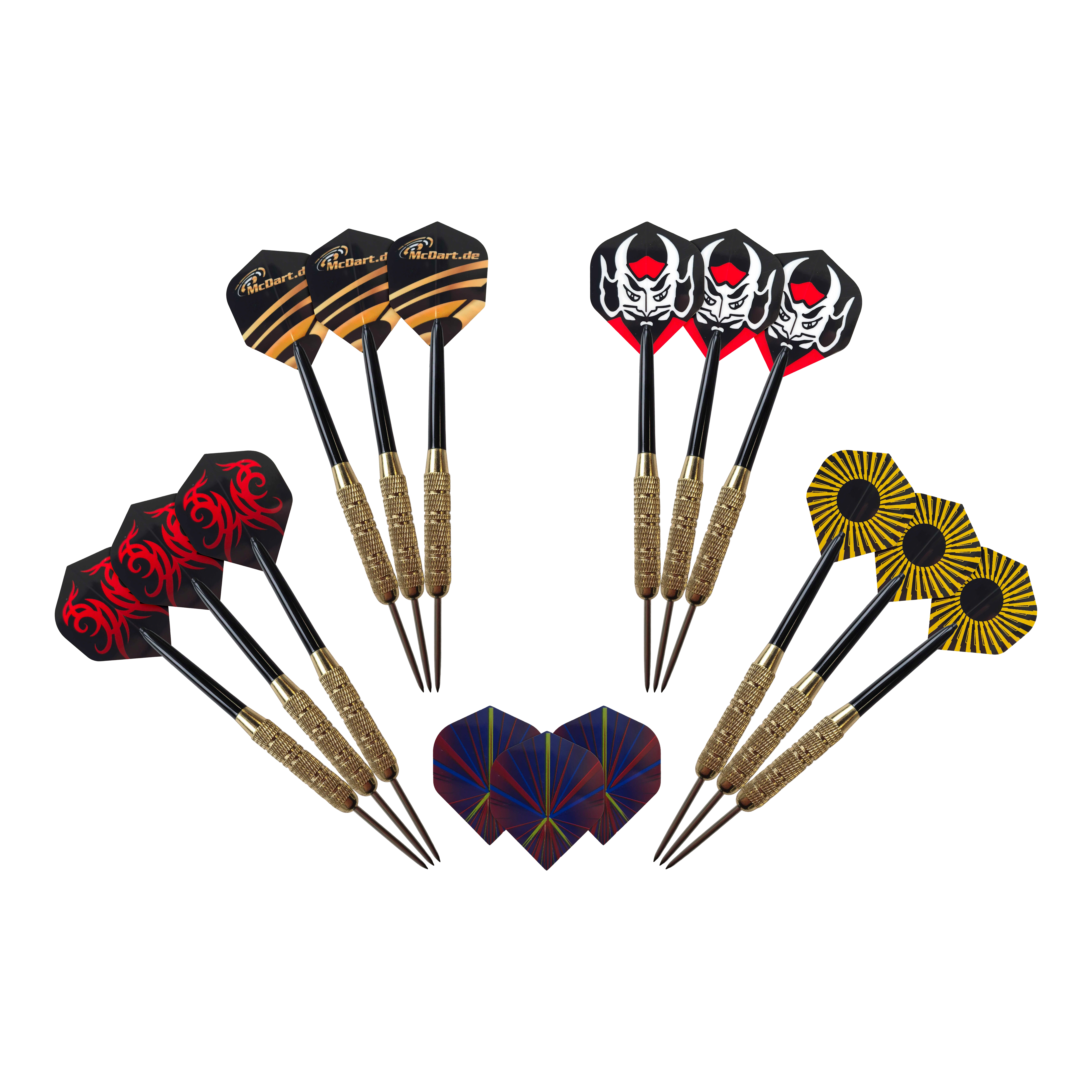 Balíček Winmau Blade 6 s 9 ocelovými šipkami McDart a záchytným kroužkem Abgebildet ist das Winmau Blade 6 Bundle mit 12 McDart Steeldarts und Catchring. Das Bild zeigt vermutlich das komplette Darts-Set.