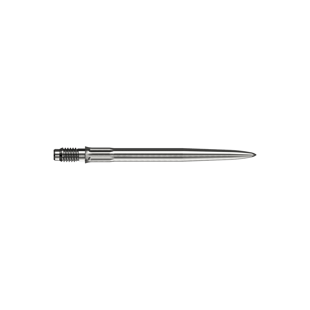 Špičky na šipky Mission R2.5 Rapid Point SM1 - stříbrné Mehrere silberne Dartspitzen sind dargestellt. Es handelt sich um Mission R25 Rapid Point SM1 Dartspitzen mit 30mm Länge.
