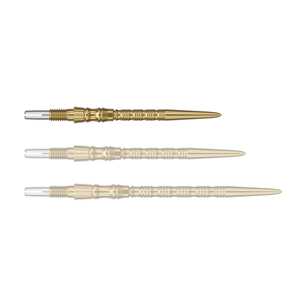 Ocelové hroty na šipky Target Signature Swiss Point TRB - zlaté Ein einzelner Target SwissPoint Signature TRB Dartspitze in Gold mit 30mm Länge wird gezeigt. Die Spitze ist detailliert abgebildet.