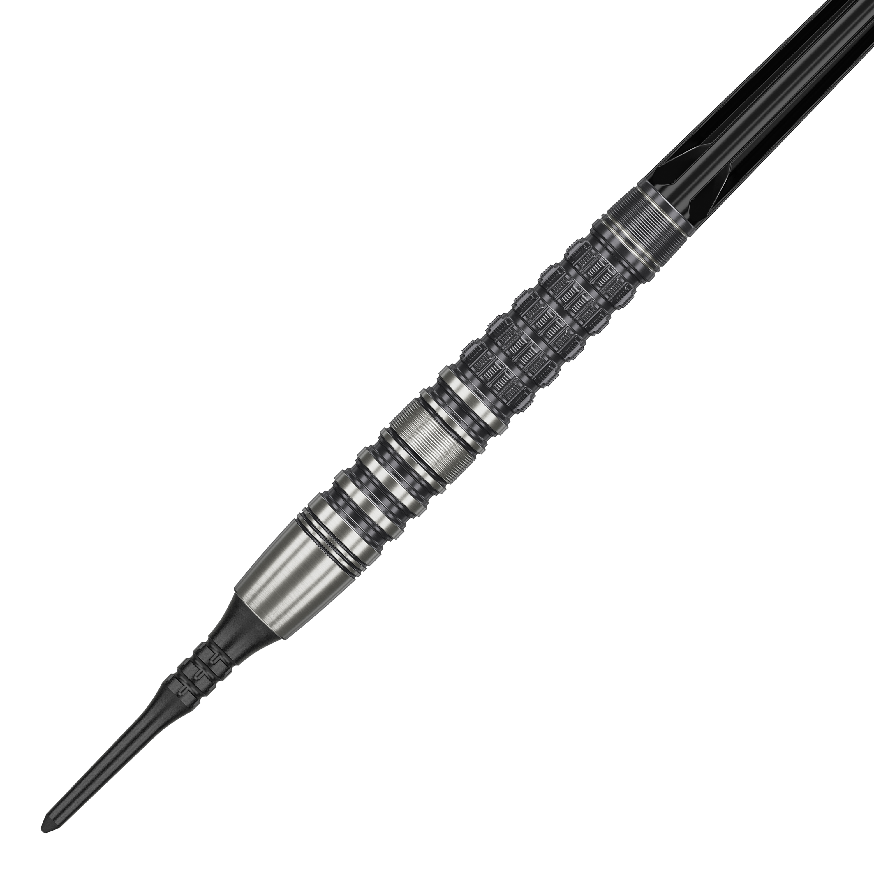 Měkké šipky Target Japan Black Marque Lumiere GEN3 - 18,5 g Das Bild zeigt einen Target Japan Black Marque Lumiere GEN3 Softdart mit einem Gewicht von 18,5g. Der Dart ist aus Metall gefertigt und besitzt ein detailliertes, strukturiertes Griffdesign.