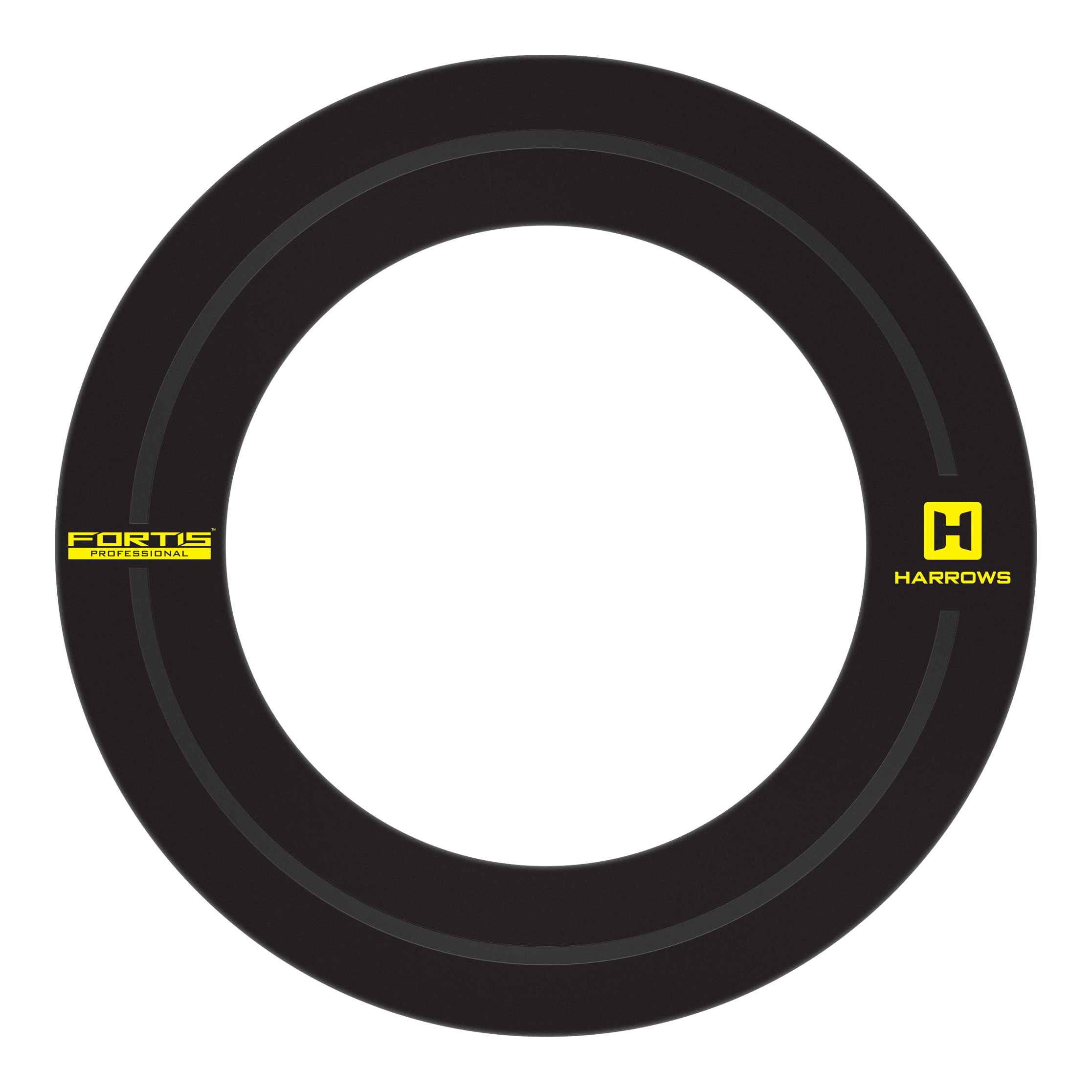 Harrows Fortis Surround wird gezeigt. Der Dart-Surround hat ein schlichtes, dunkles Design.