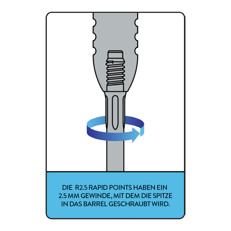 Das Bild zeigt das Mission R2.5 Rapid Point Tool. Dieses Tool dient zur Wartung von Dartspitzen.