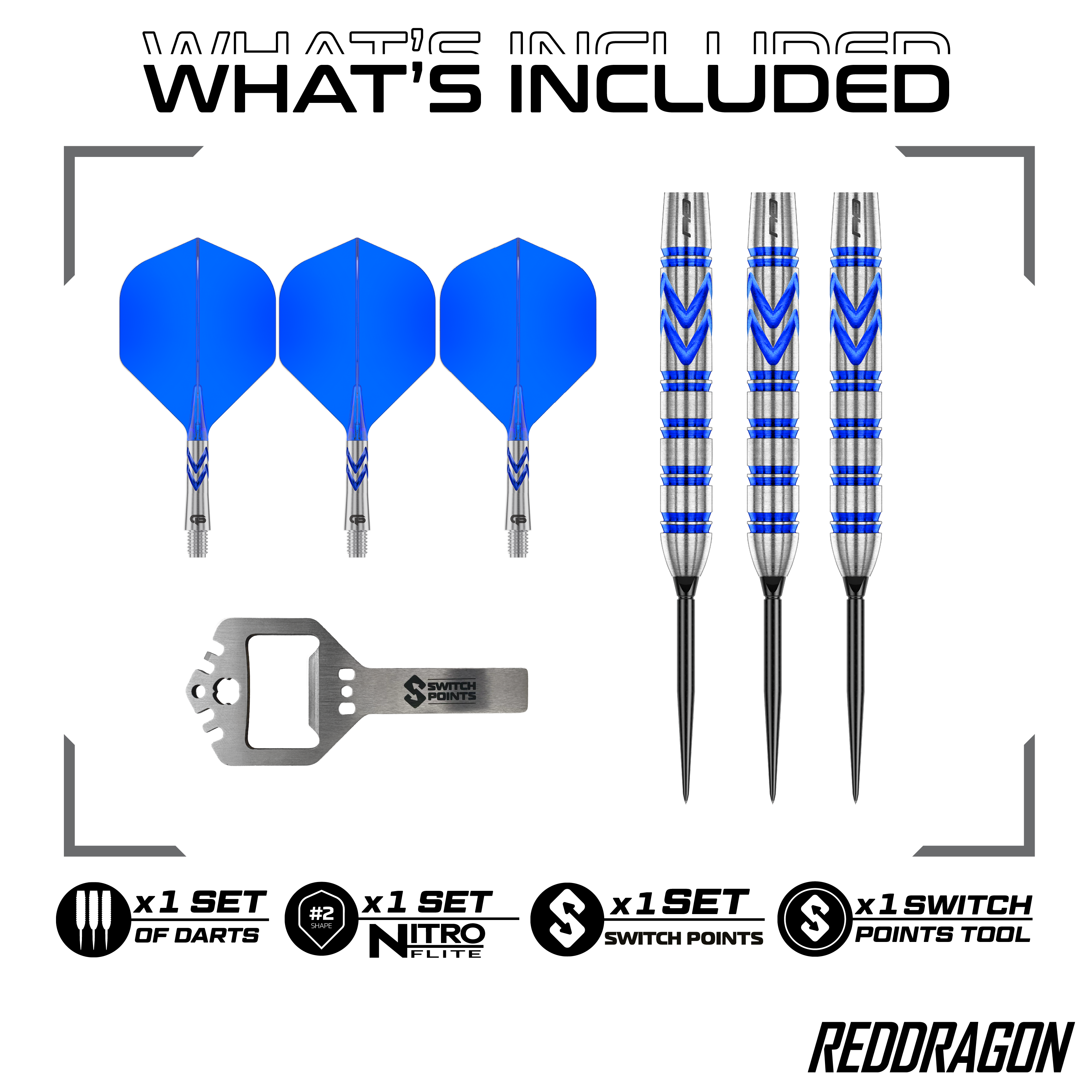 Ocelové šipky Red Dragon Gerwyn Price Blue Original Switch Point Hier sind die Red Dragon Gerwyn Price Blue Original Switch Point Steeldarts abgebildet. Sie zeichnen sich durch ihr blaues Design und hohe Präzision aus.