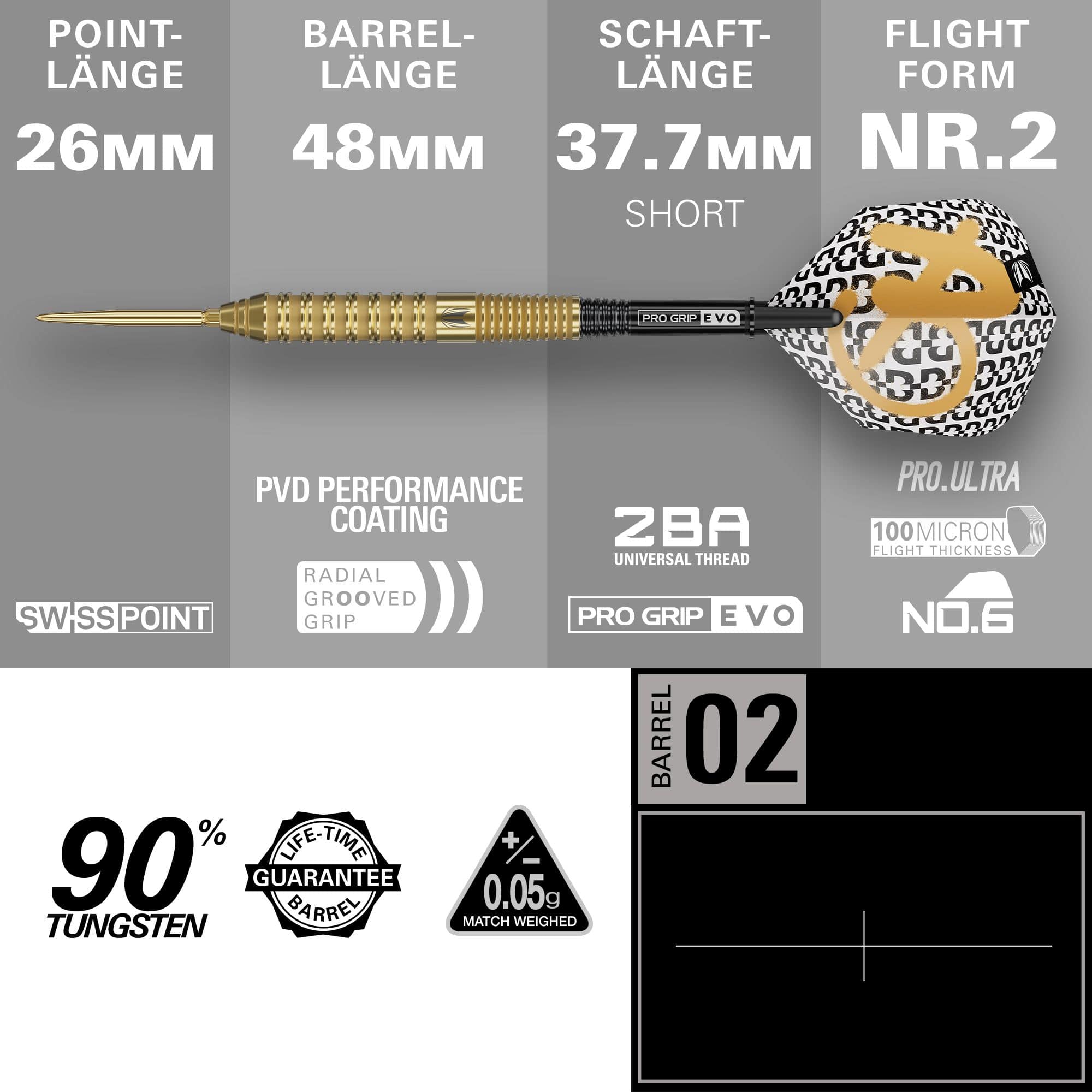 Target Bolide Envy 02 Swiss Point Steeldarts sind auf dem Bild zu sehen. Das Produkt ist ein hochwertiger Steeldart mit moderner Optik.