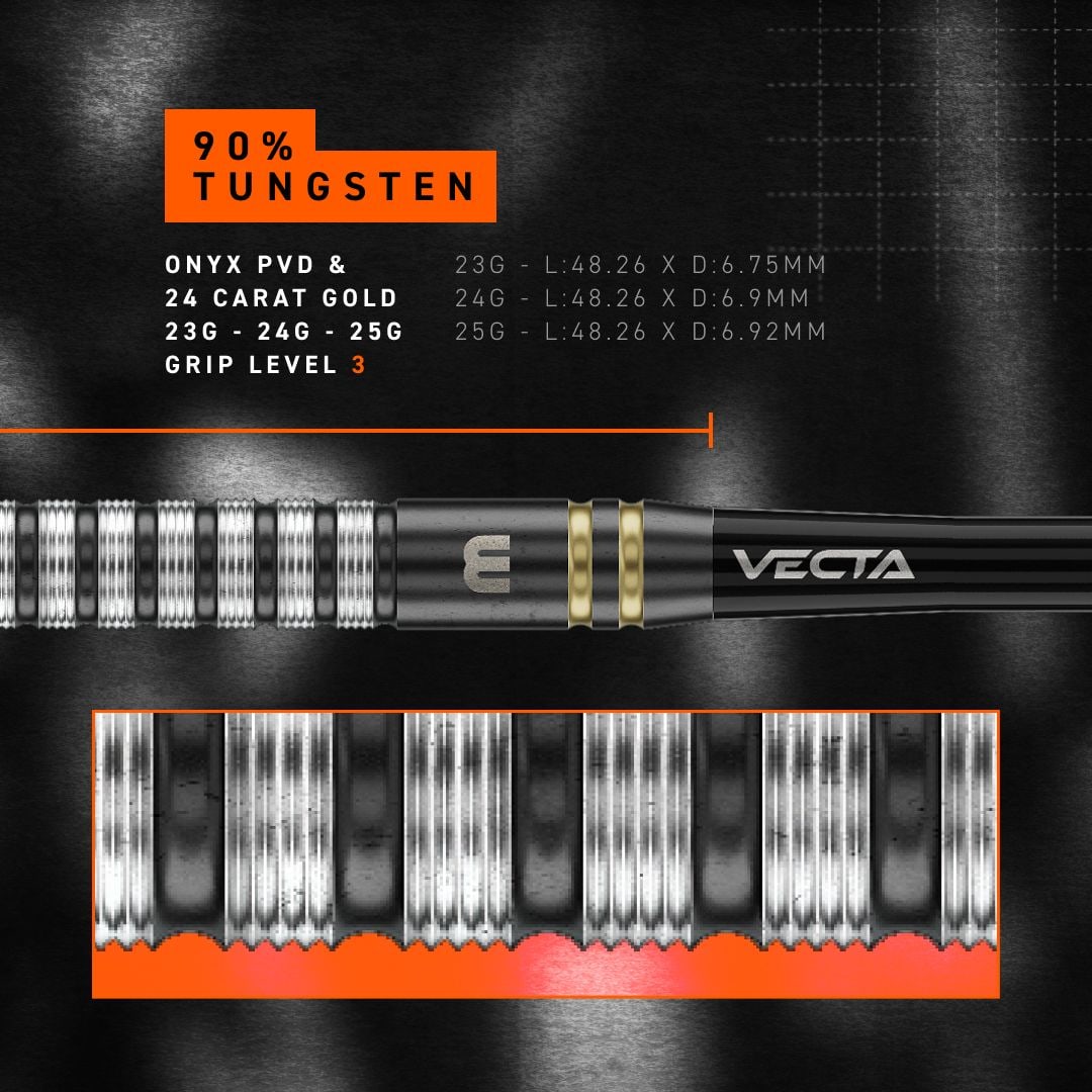 Ocelové šipky Winmau Gian Van Veen TS Switch Point Das Produkt ist Winmau Gian Van Veen TS Switch Point Steeldarts. Die Abbildung zeigt die schlanken Darts aus der Nähe.