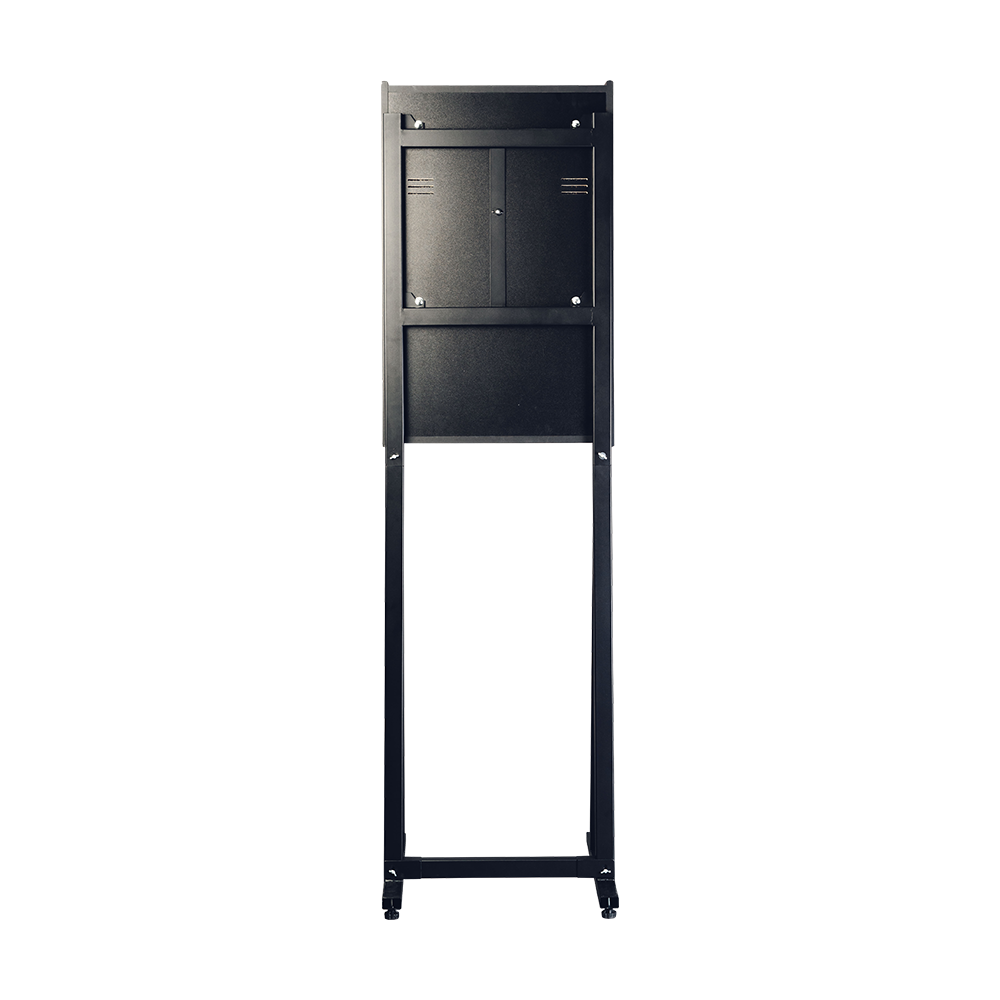 Das Bild zeigt die Rückseite eines Karella E-MASTER Dartautomaten mit Münzeinwurf. Zu sehen ist ein schwarzes, rechteckiges Gehäuse mit verschließbaren Fächern.