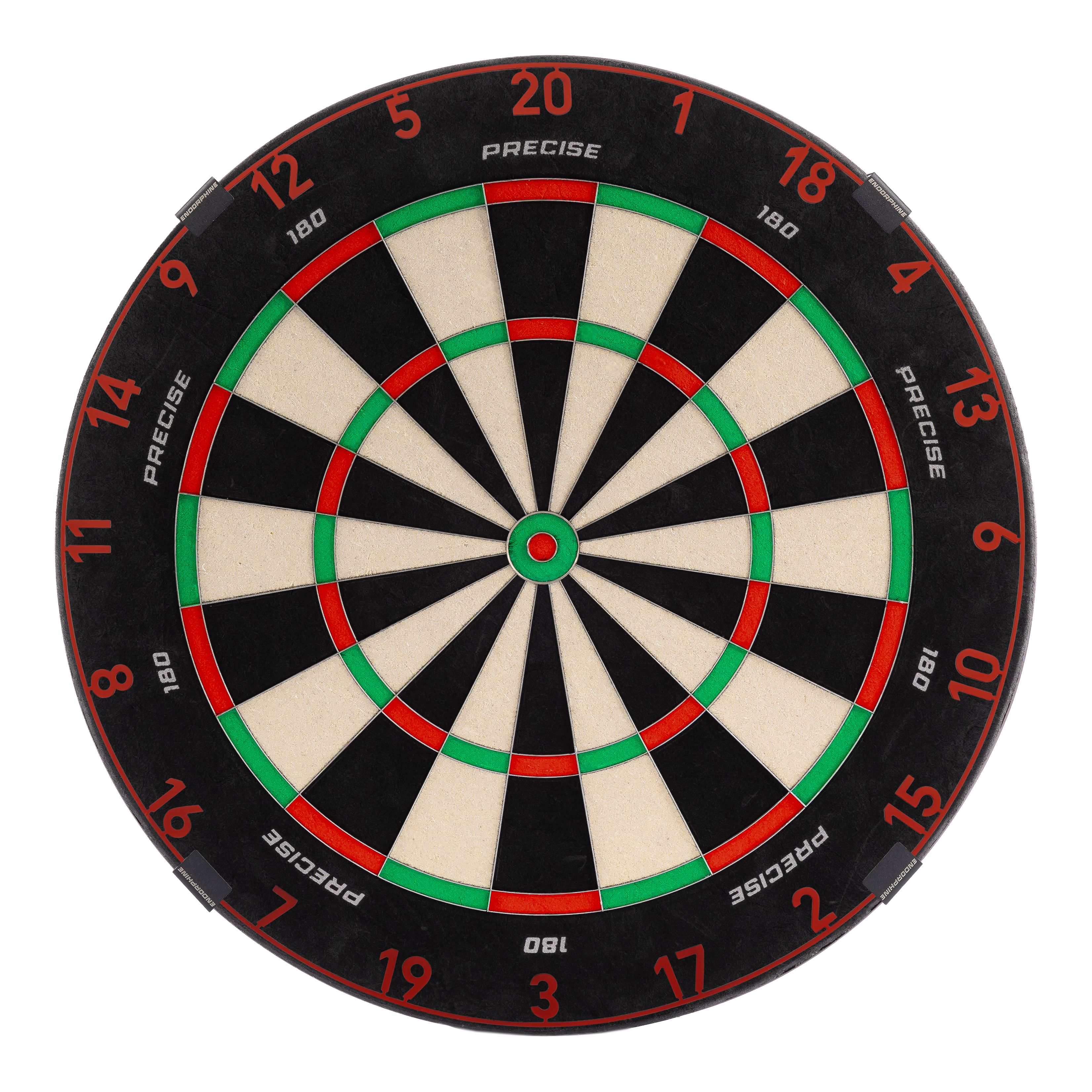 Ocelový terč Precise 180 Endorphine s číslovaným kroužkem - vybledlý červený Das Bild zeigt das Precise 180 Endorphine Steeldartboard mit Nummernring in Faded Red. Es handelt sich um eine hochwertige Dartscheibe mit rotem Farbverlauf.