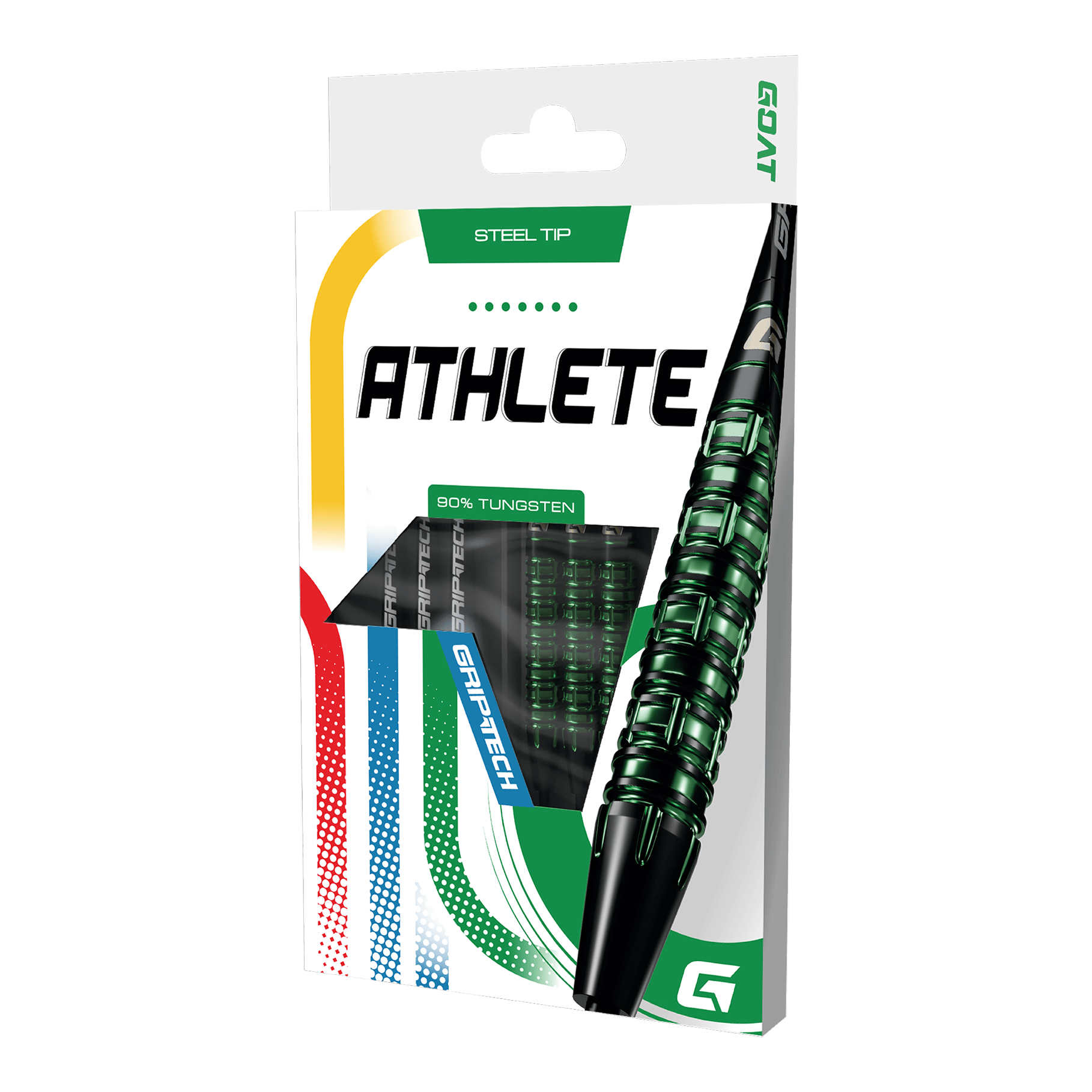 Šipky GOAT Athlete Green Tungsten Steel Dieses Bild stellt die GOAT Athlete Green Tungsten Steeldarts dar. Die Darts heben sich durch ihr grünes Design hervor.