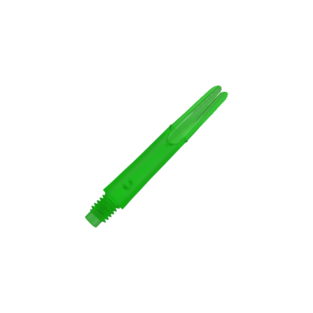 L-tvarované L-hřídele, zajištěné rovné - zelené L-Style L-Shafts Locked Straight mit auffälligem Farbton, längere Variante. Abgebildet ist der längere Dart-Schaft einzeln.