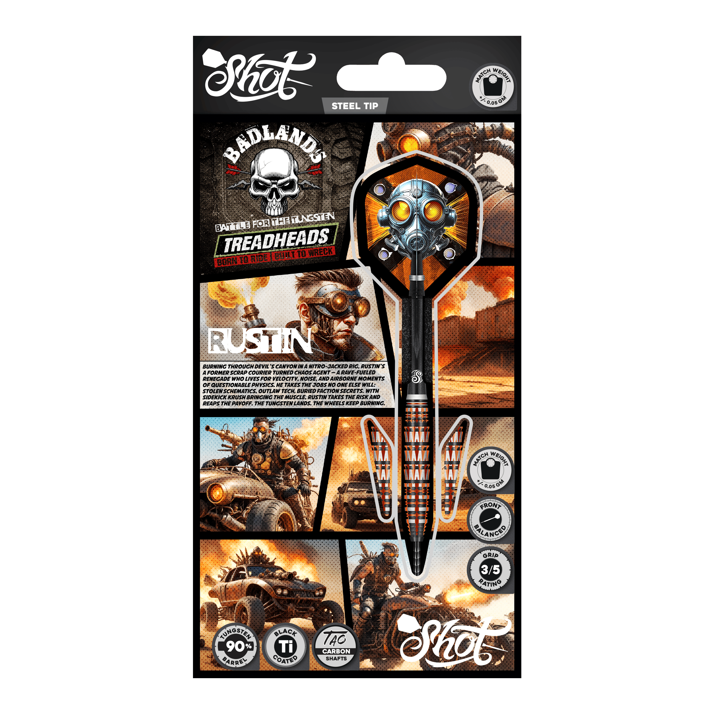 Šipky Shot Badlands Rustin Steel - 23g Auf dem Foto ist Shot Badlands Rustin Steeldarts - 23g zu sehen. Das Produkt wird aus einer weiteren Ansicht dargestellt.