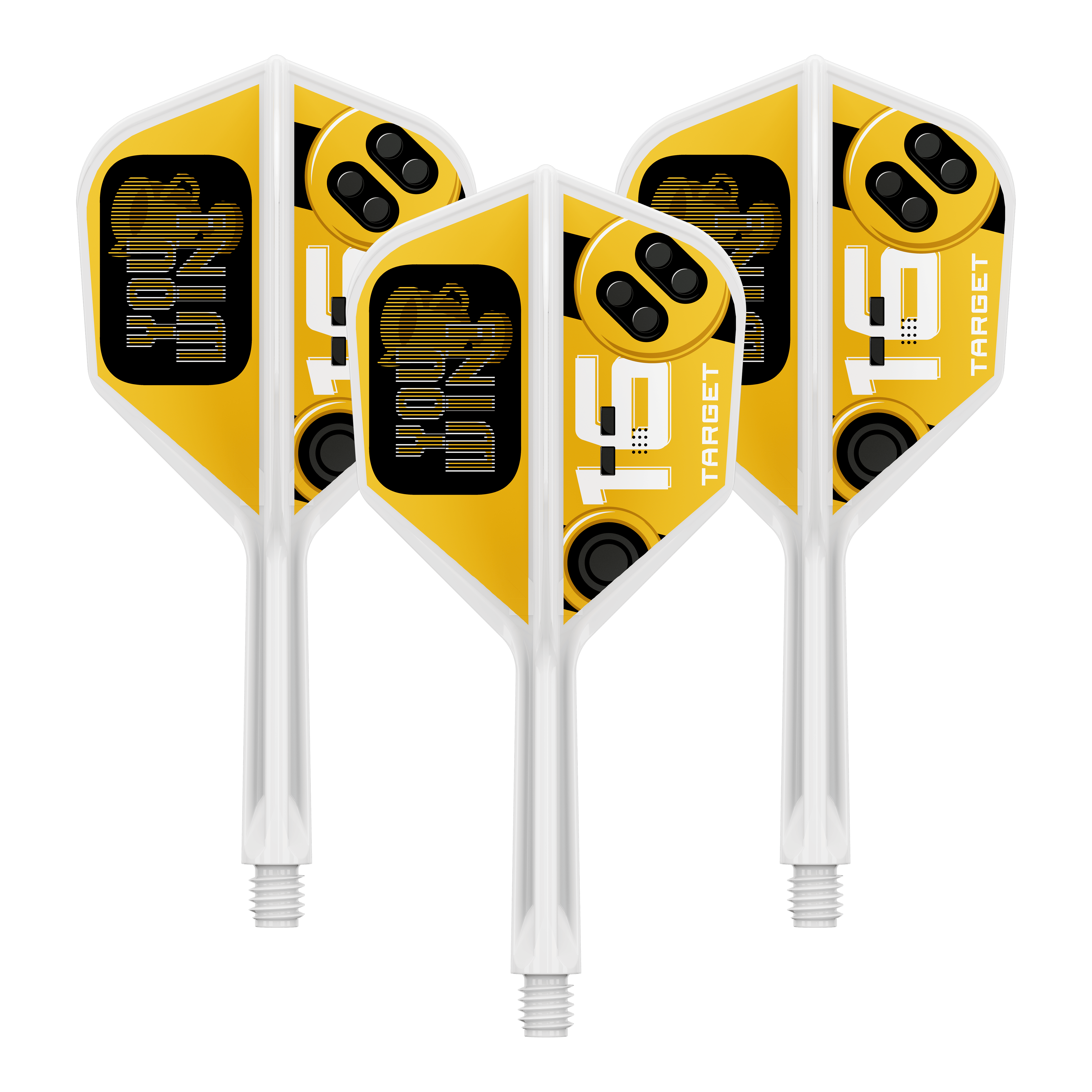 Auf dem Bild ist ein Set Dart Flights zu erkennen. Die Flights sind vom Typ Target K-Flex YouWin No6 und messen 26 mm.