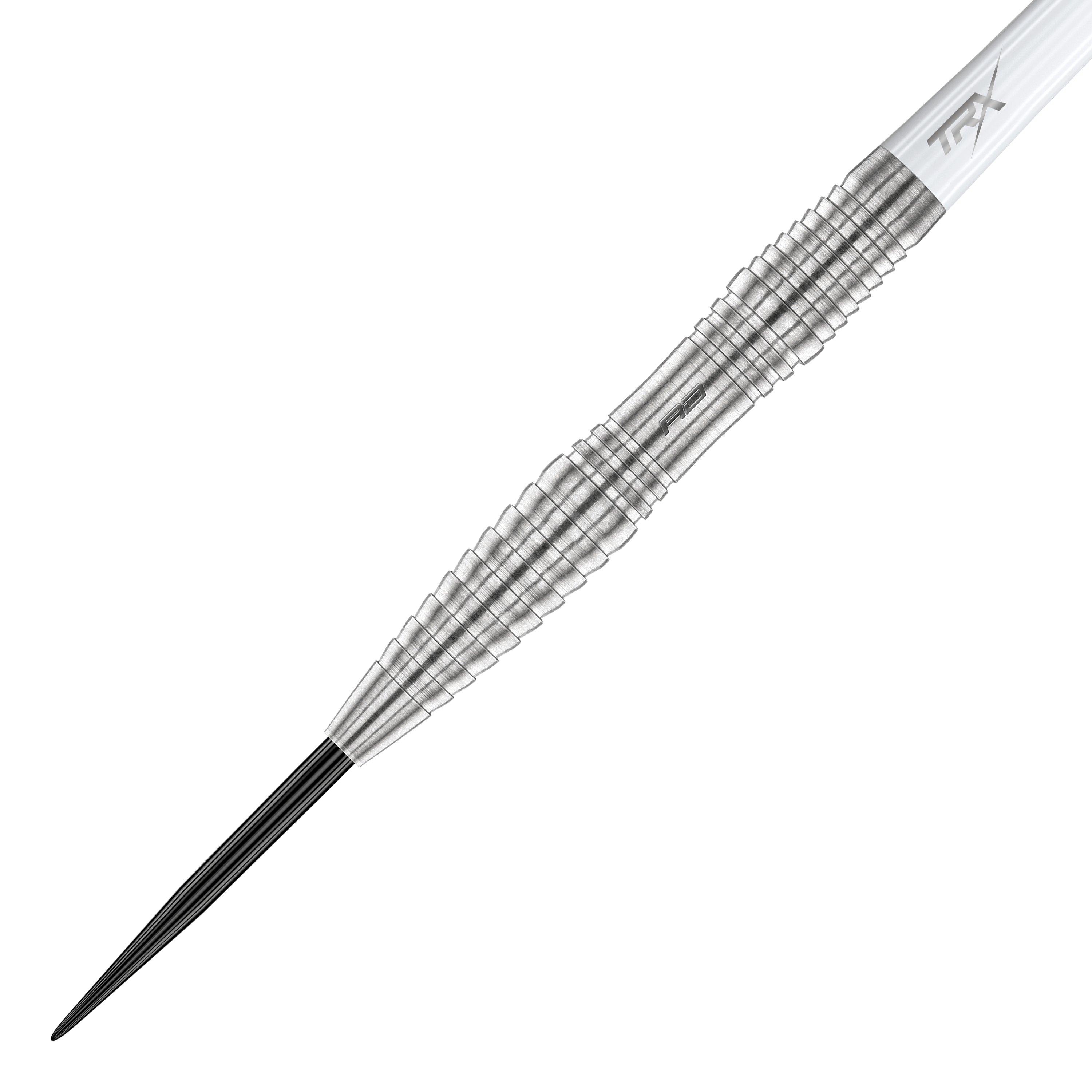 Red Dragon Seren 3 Pure Steeldarts Das Bild zeigt einen Red Dragon Seren 3 Pure Steeldart. Der Dartpfeil ist silberfarben und hat ein gerilltes Griffdesign.