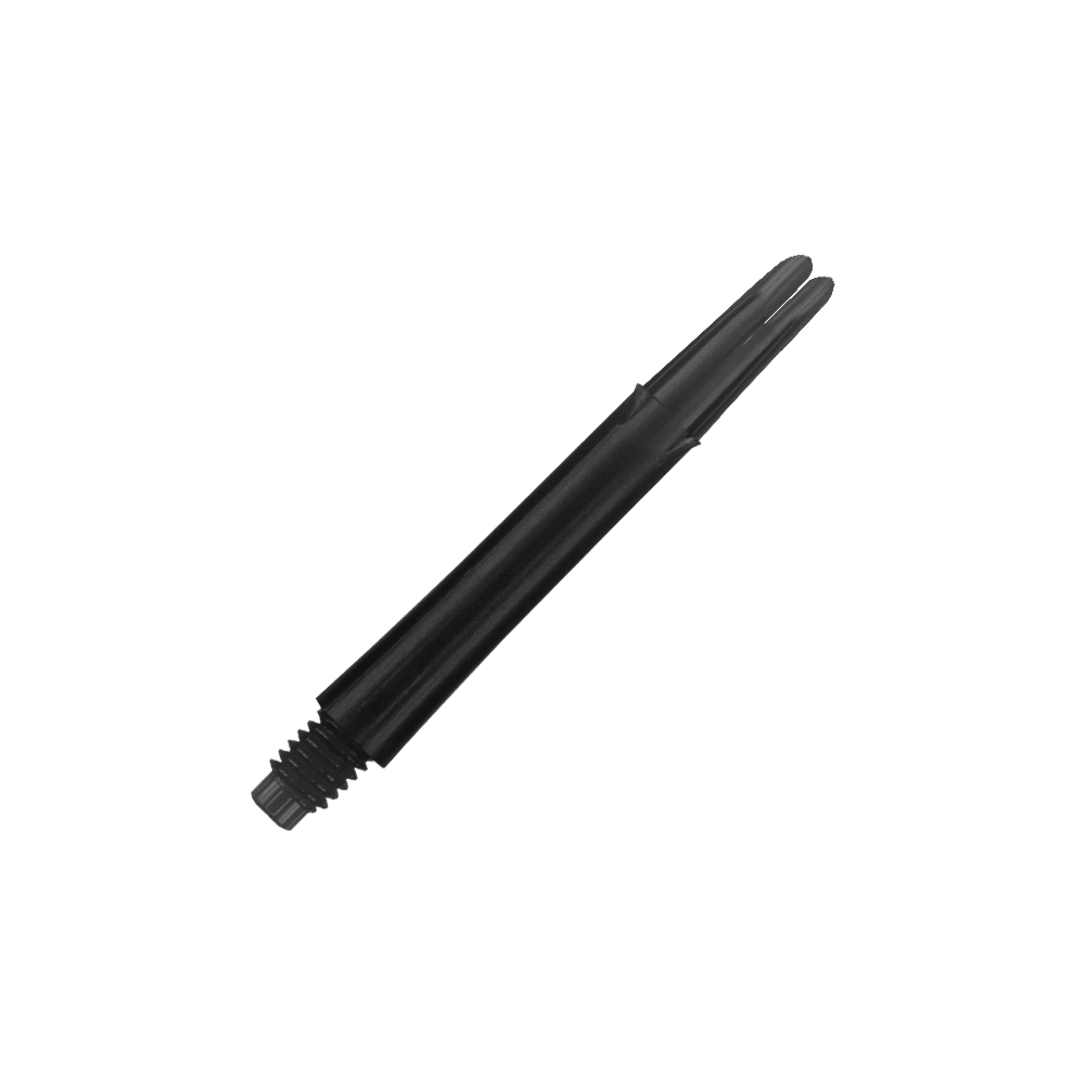 L-L-Style-Shafts Uzamčené rovné - Černé Das Bild zeigt einen schwarzen, geraden Dart-Schaft ohne Kappen. Der Schaft ist aus Kunststoff und hat eine Länge von 39 mm.