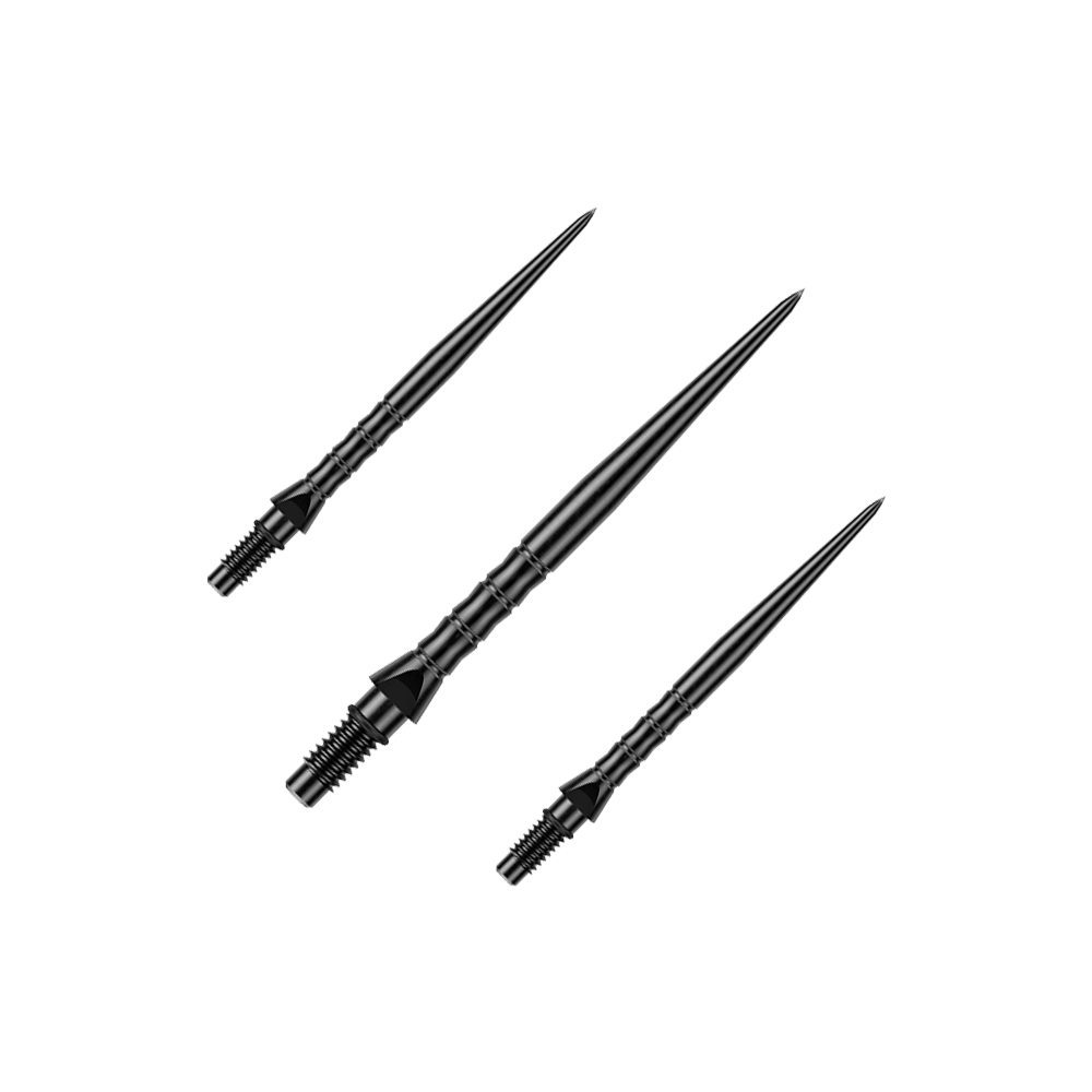 Ocelové hroty na šipky Winmau Switch Point Wave - černé Abgebildet ist ein Set von schwarzen Steeldartspitzen mit Wave-Struktur. Enthalten ist vermutlich eine 30 mm lange Variante.