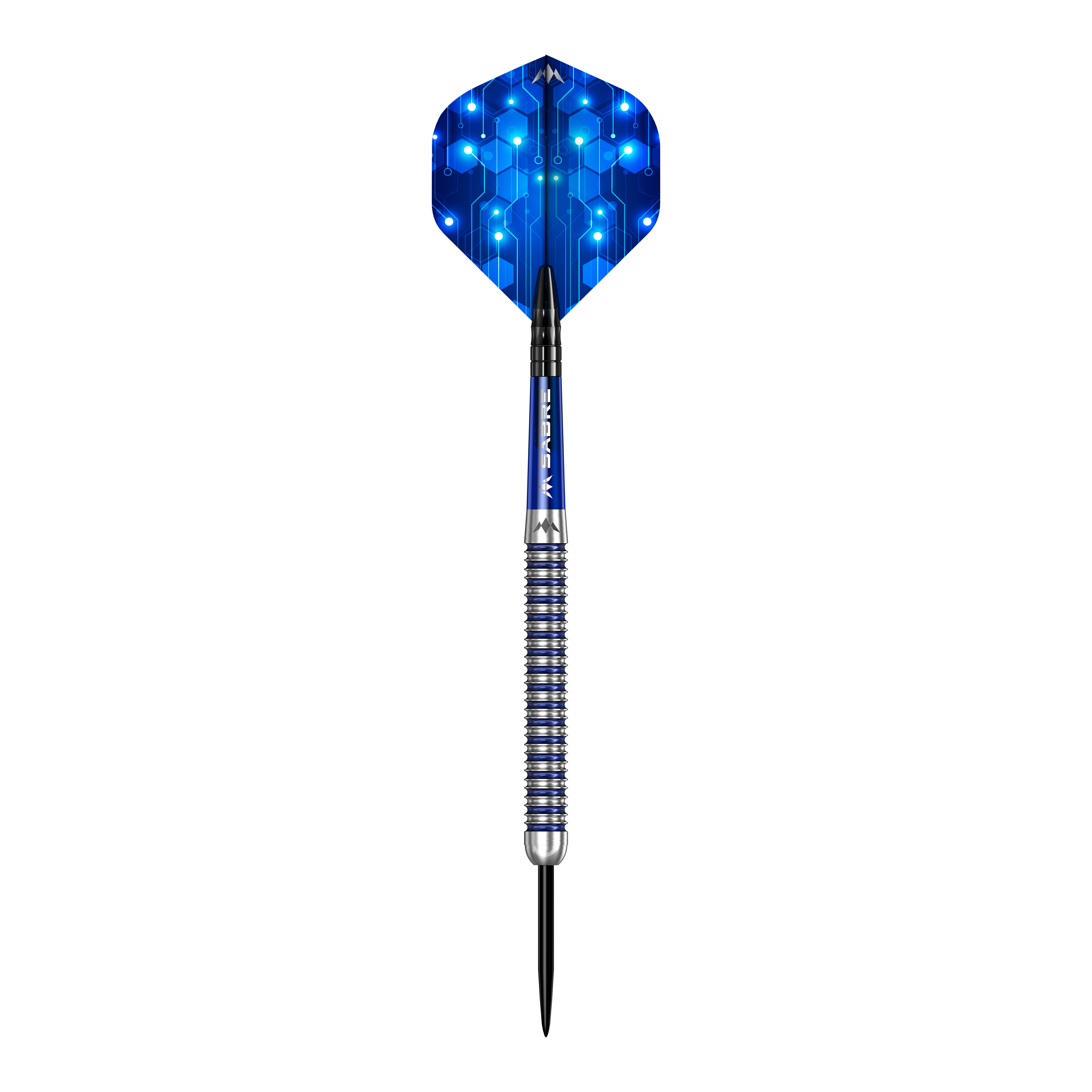 Ocelové šipky Mission ION Blue Silver Das Bild zeigt die Mission ION Blue Silver Steeldarts. Die Darts sind in Blau und Silber gehalten.