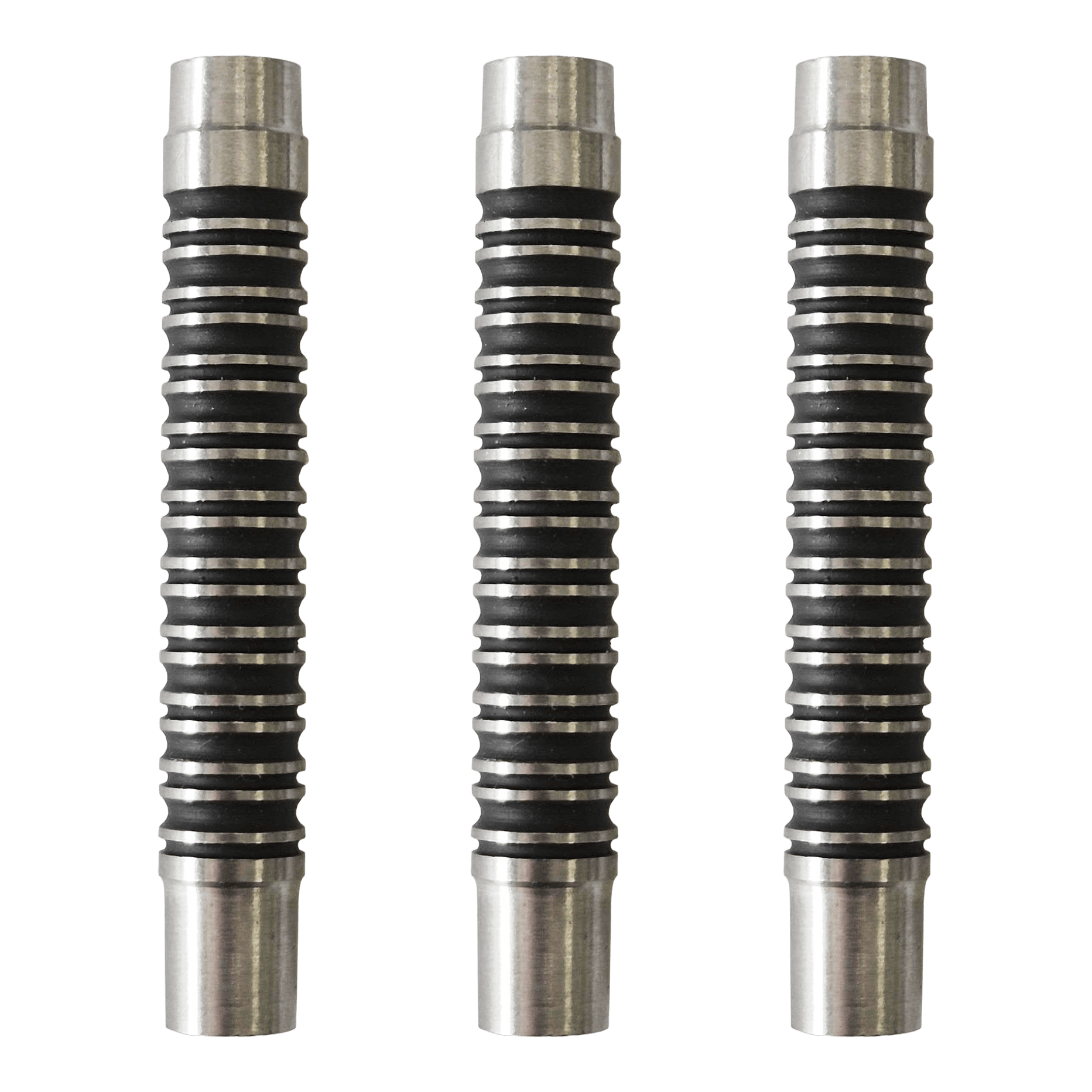 McDart Black Ring 2 Softdart hlaveň - 18g Dargestellt ist ein Set der McDart Black Ring 2 Softdart Barrels - 18g. Das Set zeigt schwarze Dart-Barrels mit Ringen.