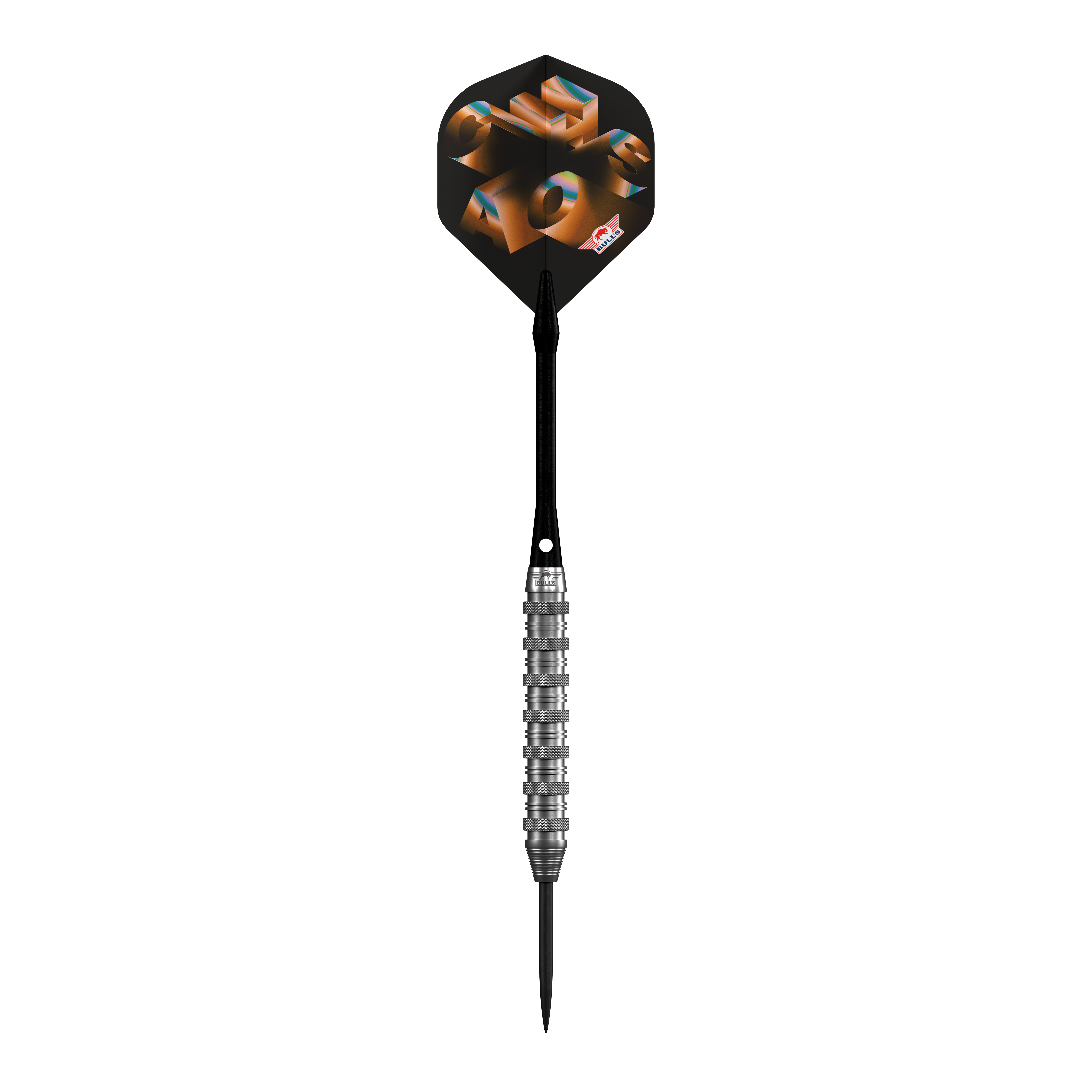Zu sehen sind die Bulls NL Chaos Orange Steeldarts mit einem Gewicht von 23 Gramm. Diese Darts bieten eine auffällige orange Farbe für gute Sichtbarkeit.