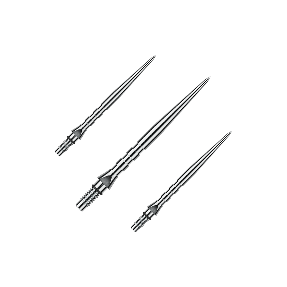 Ocelové hroty na šipky Winmau Switch Point Groove - stříbrný efekt Das Foto stellt ein Set von Winmau Switch Point Groove Steeldartspitzen mit 30mm Länge dar. Mehrere silberne Spitzen liegen nebeneinander.