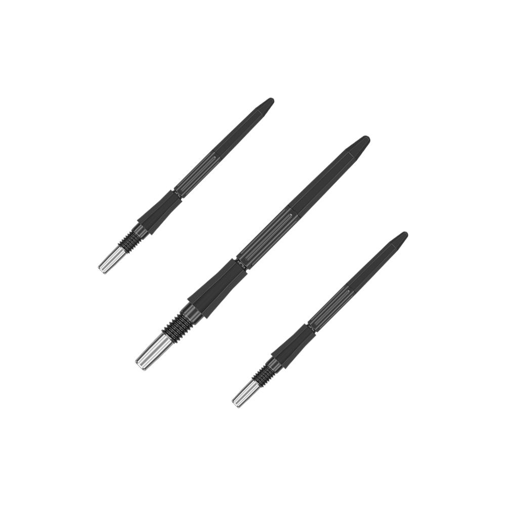 Dieses Bild zeigt schwarze Dartspitzen, 30 mm lang, von Target Elysian Archetype 43 SwissPoint. Die Spitzen sind einzeln abgebildet.