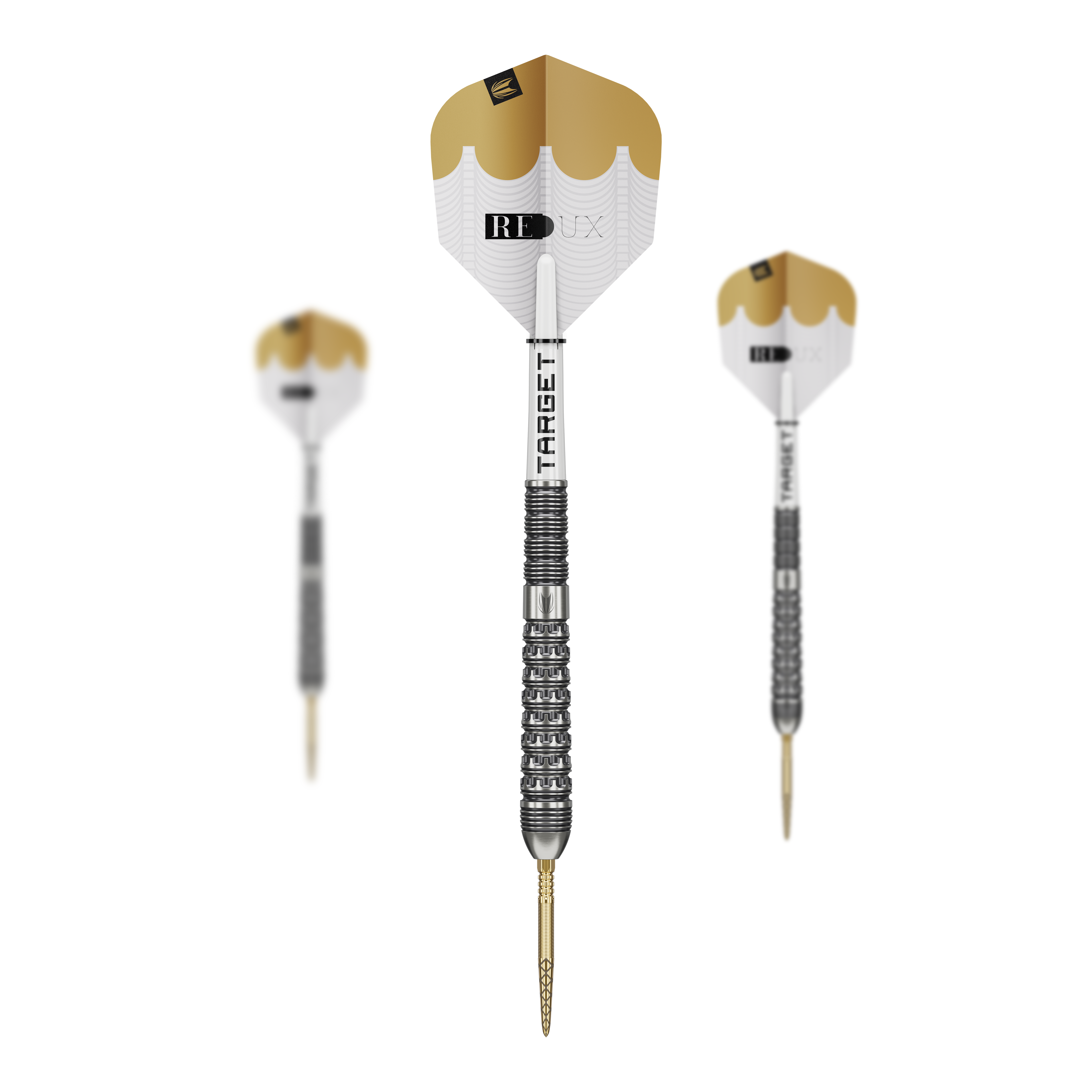 Das Bild zeigt ein Set der Target Redux 03 Swiss Point Steeldarts. Das Set ist ideal für jeden Dartliebhaber.