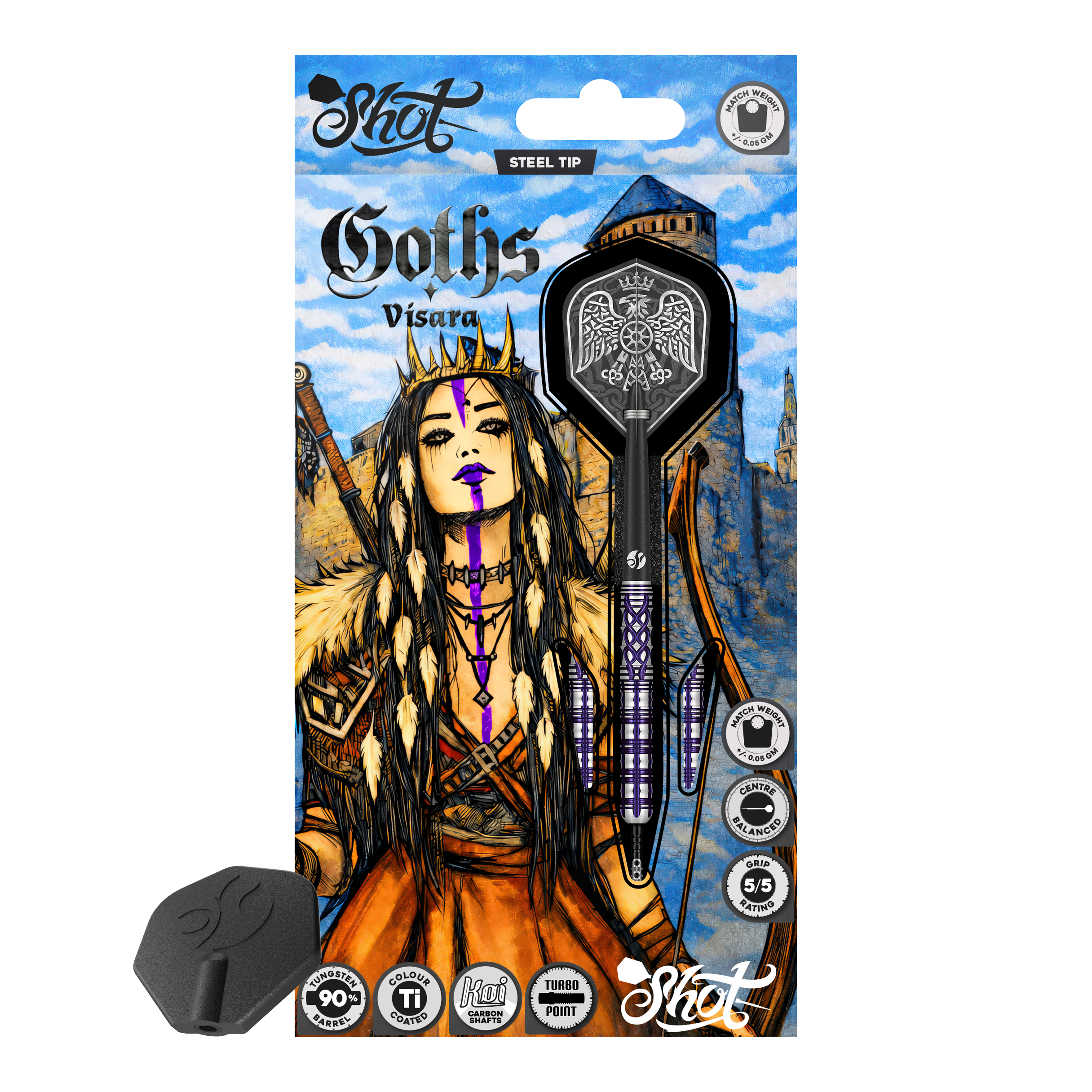 Šipky Shot Goths Visara Turbo Point ocelové - 23g Abgebildet sind die Shot Goths Visara Turbo Point Steeldarts mit einem Gewicht von 23 Gramm. Diese hochwertigen Darts bieten ein elegantes Design und eine ausgezeichnete Flugeigenschaft.