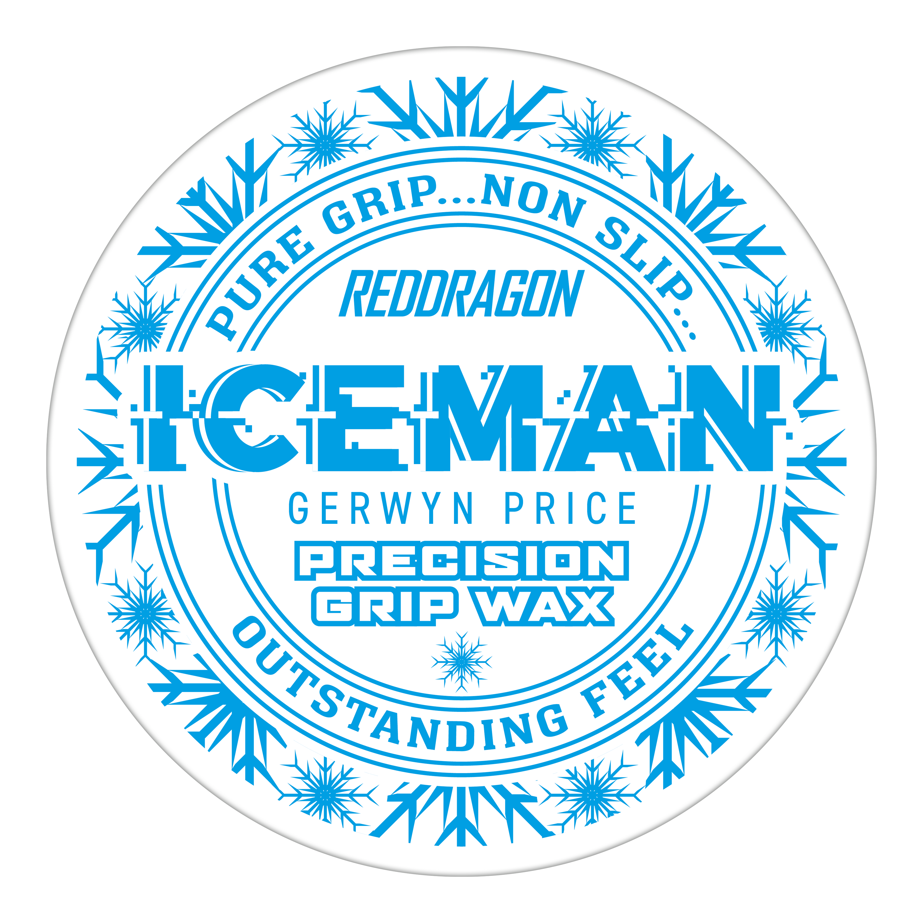 Vosk na prsty Red Dragon Gerwyn Price Iceman Precision Grip Wax Das Bild zeigt eine runde Dose des Produkts "Red Dragon Gerwyn Price Iceman Precision Grip Wax". Auf der Dose steht in blauer Schrift, dass das Wachs für einen reinen und rutschfesten Griff sowie ein herausragendes Gefühl sorgt.