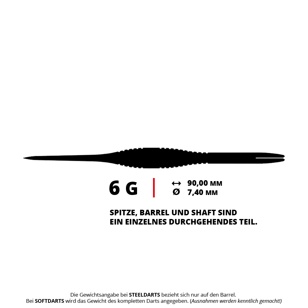 Das Bild zeigt die Caliburn TTD Complete Titanium T2 Black Steeldarts - 6g. Die Steeldarts sind in dunklem Design und wiegen 6 Gramm.