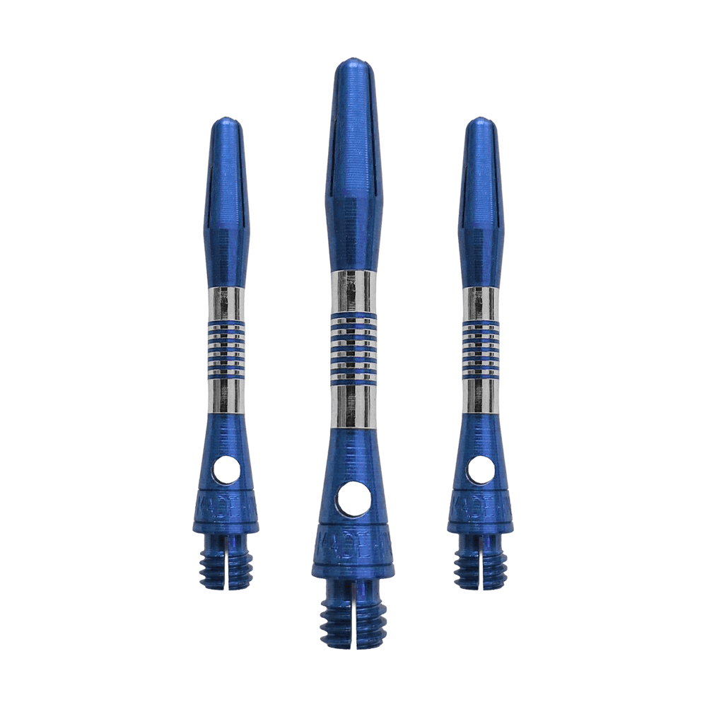 Hliníkové šachty Bulls NL Cetra - modré Dieses Bild zeigt blaue BullsNL Cetra Aluminium Shafts mit einer Länge von 34 mm. Es handelt sich um ein Set für Dartpfeile.
