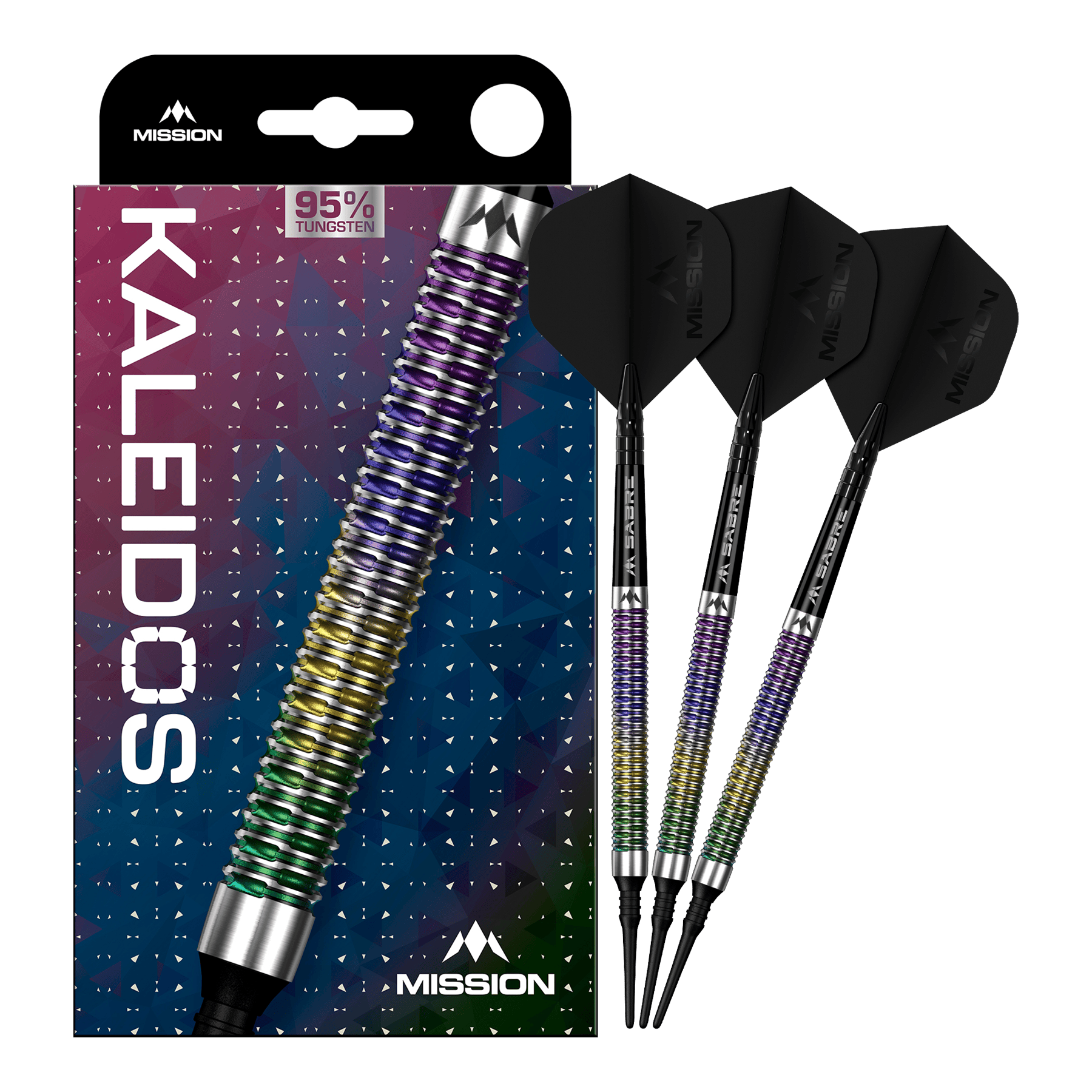 Mission Kaleidos Softdarts - 19g ist auf dem Bild zu sehen. Der Softdart ist vollständig abgebildet.