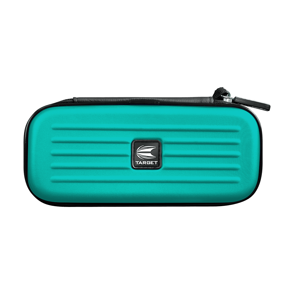 125819_Target_Takoma_Dartwallet_Aqua_1 Dies ist das Produkt "Target Takoma Dartwallet". Es ist ein türkisfarbenes Etui mit Reißverschluss und einem Target-Logo auf der Vorderseite.