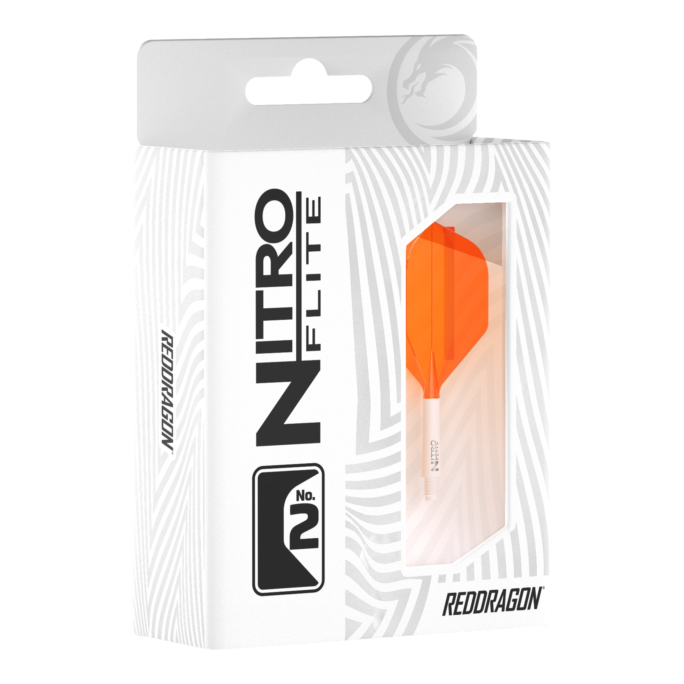 Letky Red Dragon Nitroflite White Shaft Orange No2 Zu sehen ist das Produkt Red Dragon Nitroflite White Shaft Orange Flights No2. Es besteht aus einem weißen Schaft und orangen Flights.