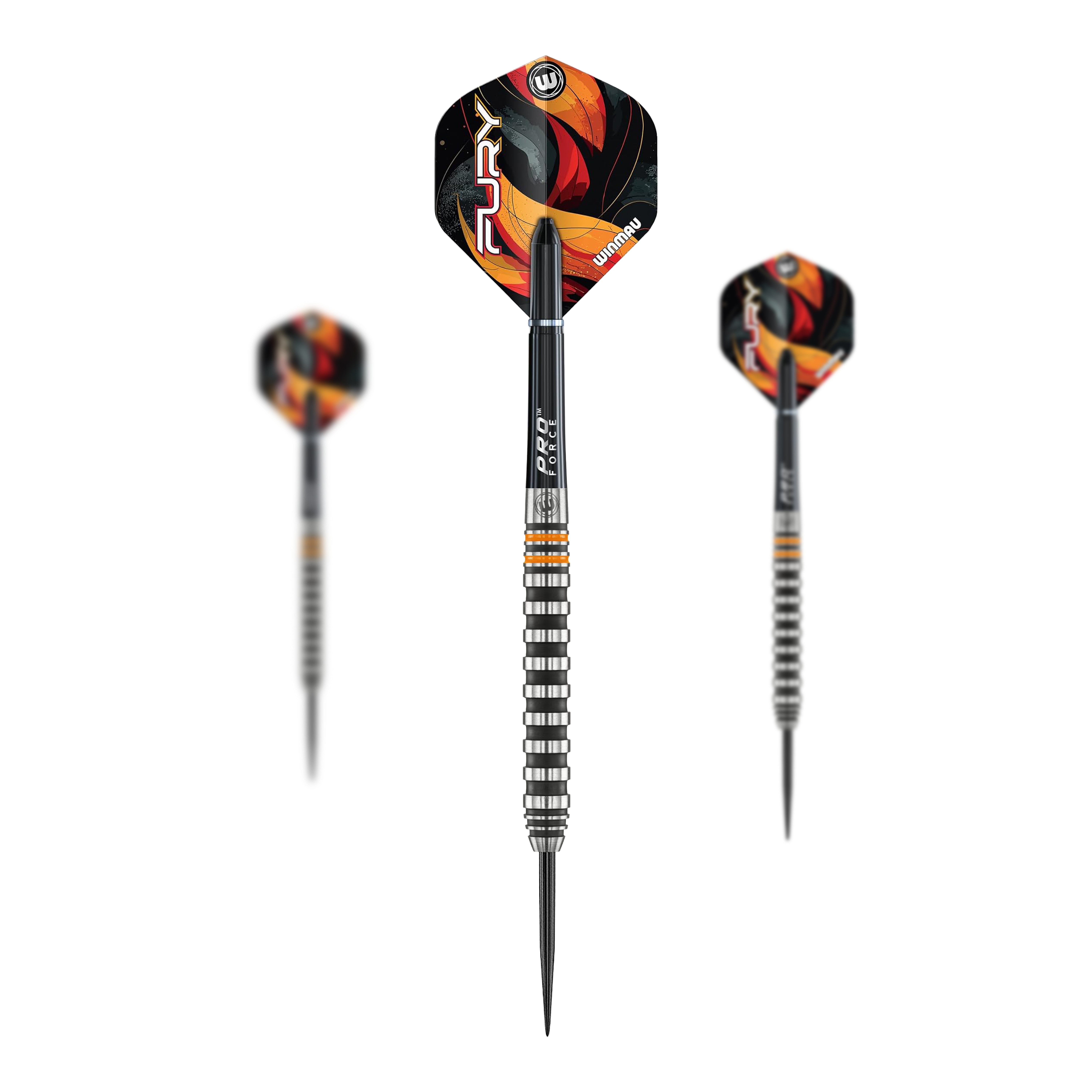 Ocelové šipky Winmau Fury - 22g Das Bild zeigt die Winmau Fury Steeldarts mit einem Gewicht von 22g. Diese Darts sind für Steeldartspieler geeignet.