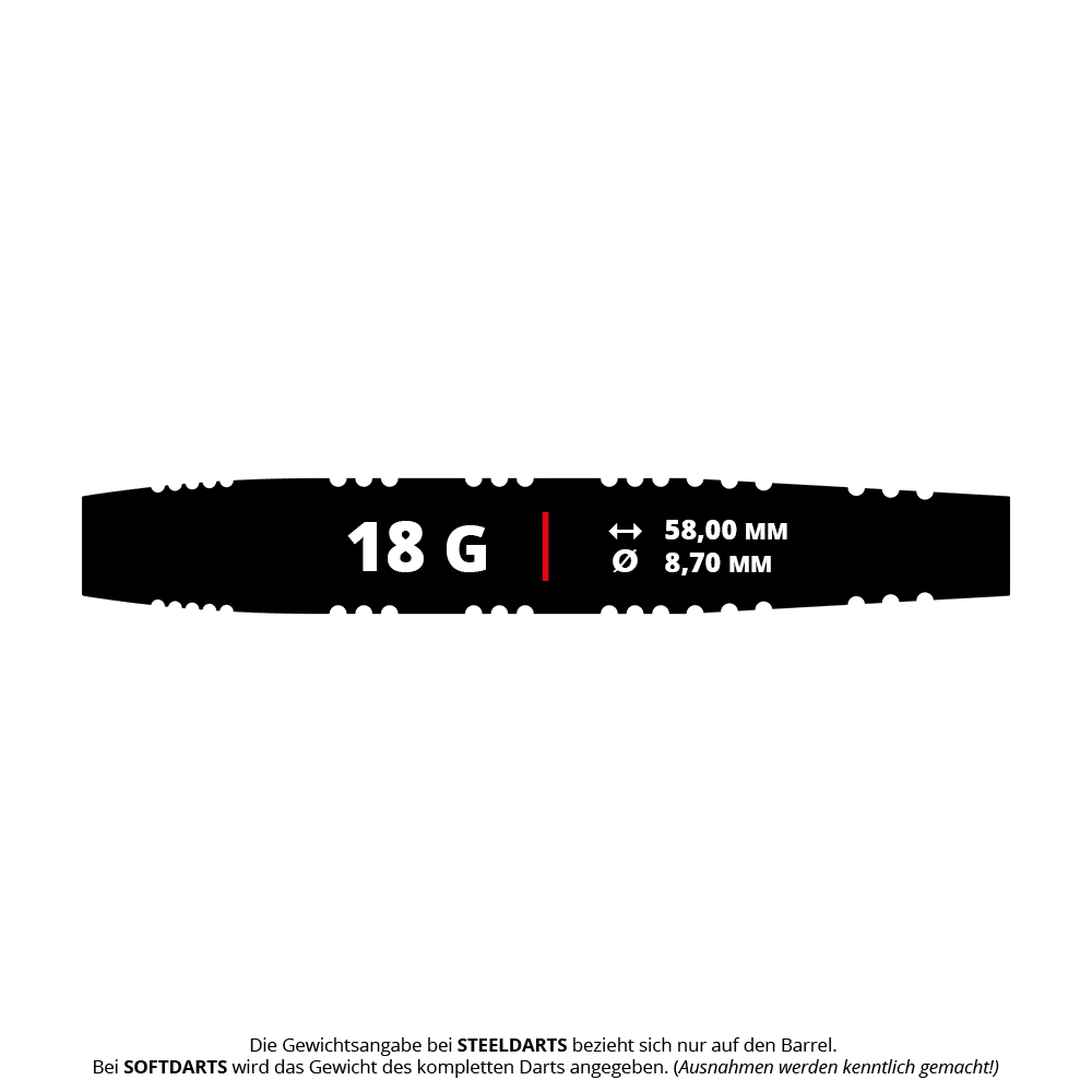 Šipky Mission Javan Brass Soft - 18g Das Bild zeigt den Mission Javan Brass Softdart mit einem Gewicht von 18 Gramm. Die Abmessungen des Darts sind 58,00 mm Länge und 8,70 mm Durchmesser.
