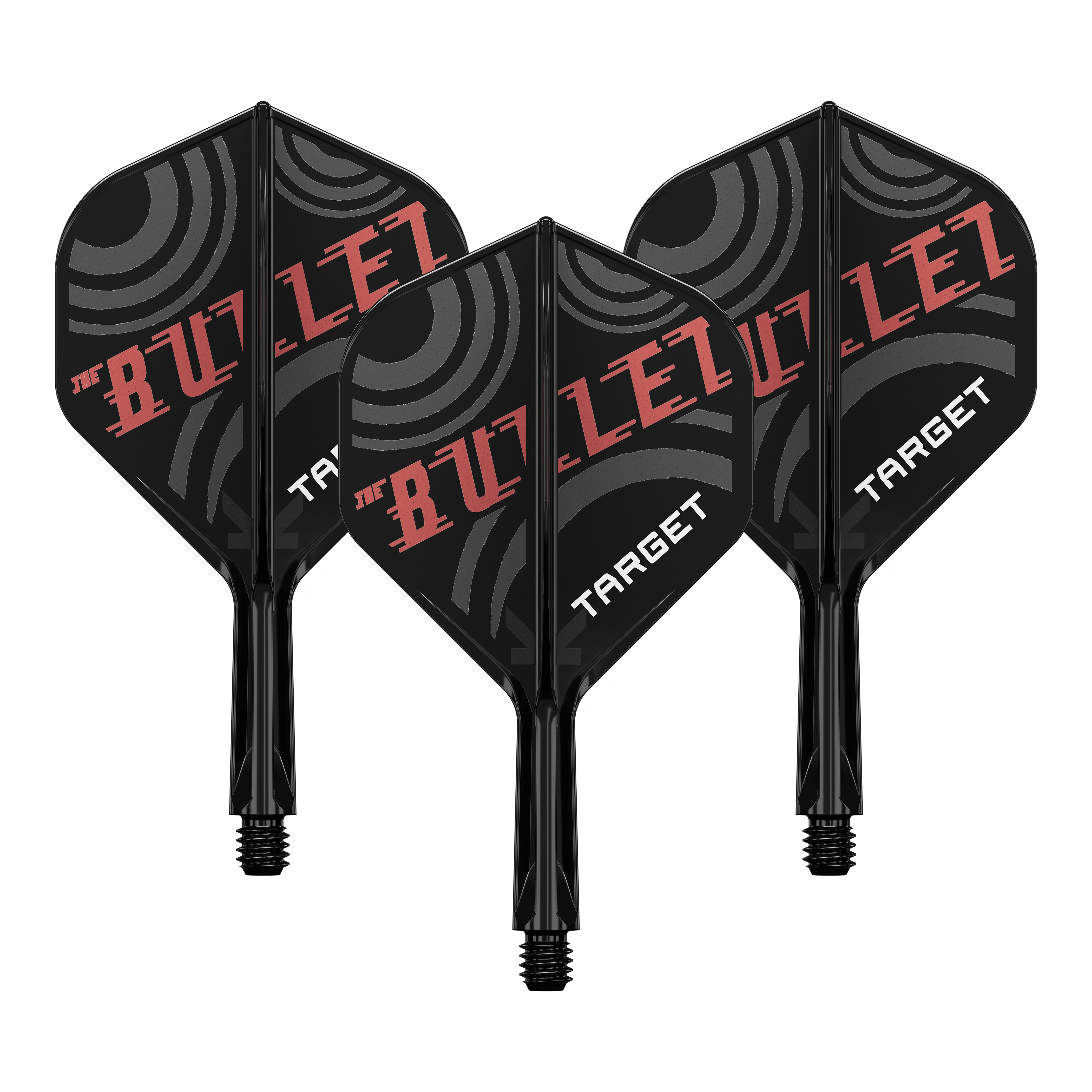 Target K-Flex Stephen Bunting No2 Standard Flight-Shaft-System Bild zeigt ein Dart-Flight Set mit der Bezeichnung 'Target K-Flex Stephen Bunting No2 Standard Flights 19mm 1Set'. Es ist ein Zubehör für Dartscheiben und Spieler.