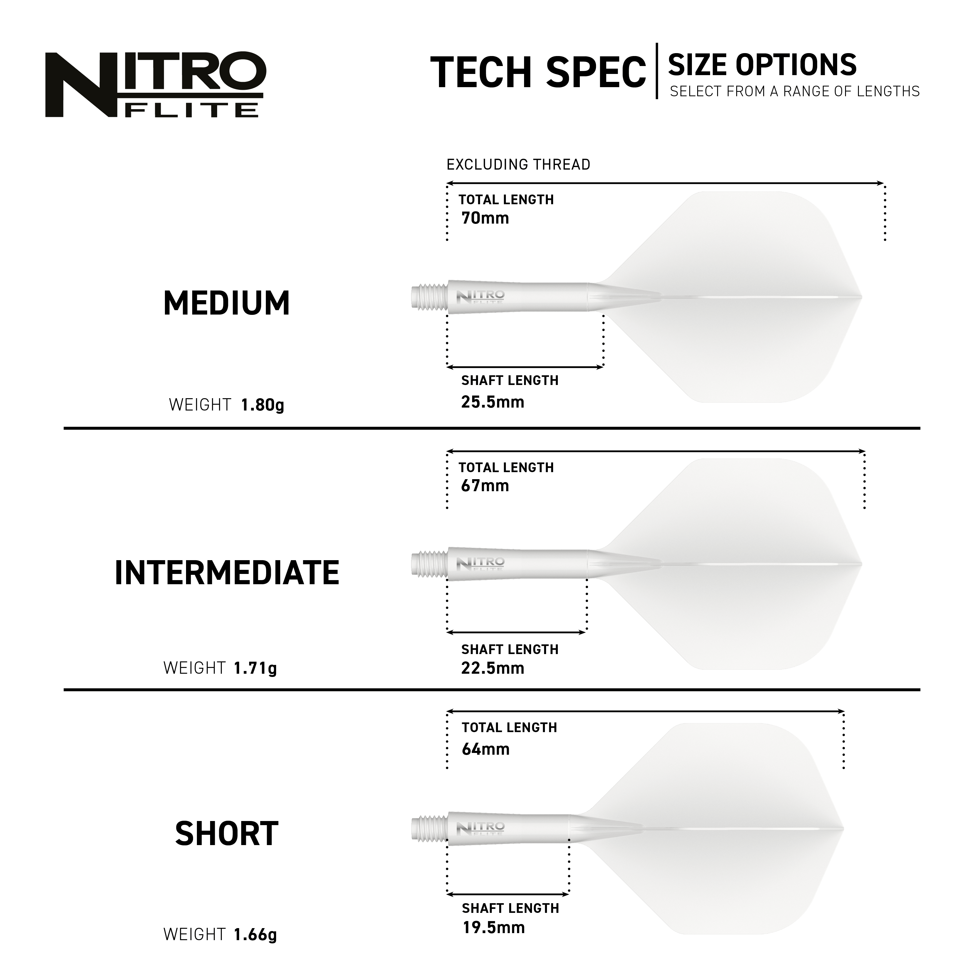 Das Bild zeigt die Red Dragon Nitroflite White Shaft White Flights No2. Es handelt sich um weiße Dartflights mit weißem Schaft.