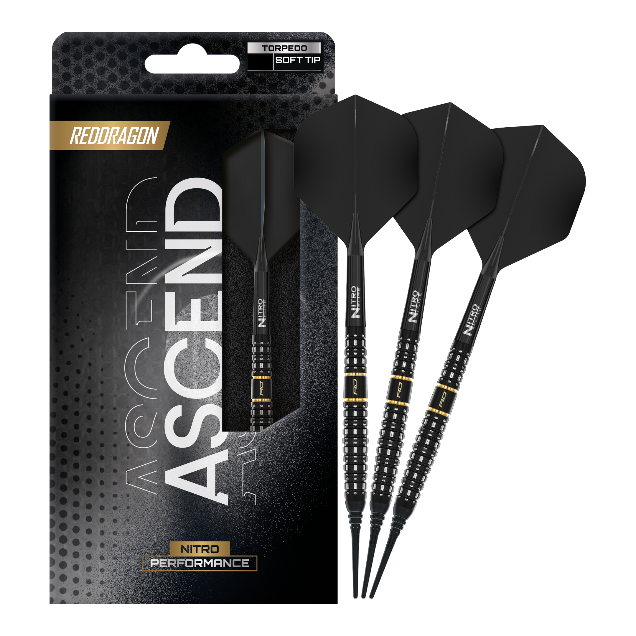 Gezeigt werden Red Dragon Ascend Torpedo Softdarts mit 22g. Die Softdarts bieten eine gute Balance und Griffigkeit.