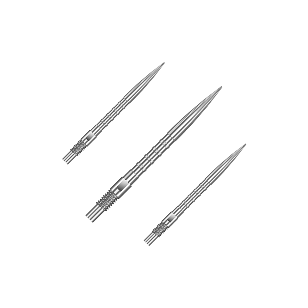 Špičky na šipky Harrows Quick Point Heavy Metal - stříbrné Das Bild zeigt ein Set von Harrows Quick Point Heavy Metal Grip Dartspitzen in Silber mit 26mm Länge. Es sind mehrere Dartspitzen auf dem Bild abgebildet.