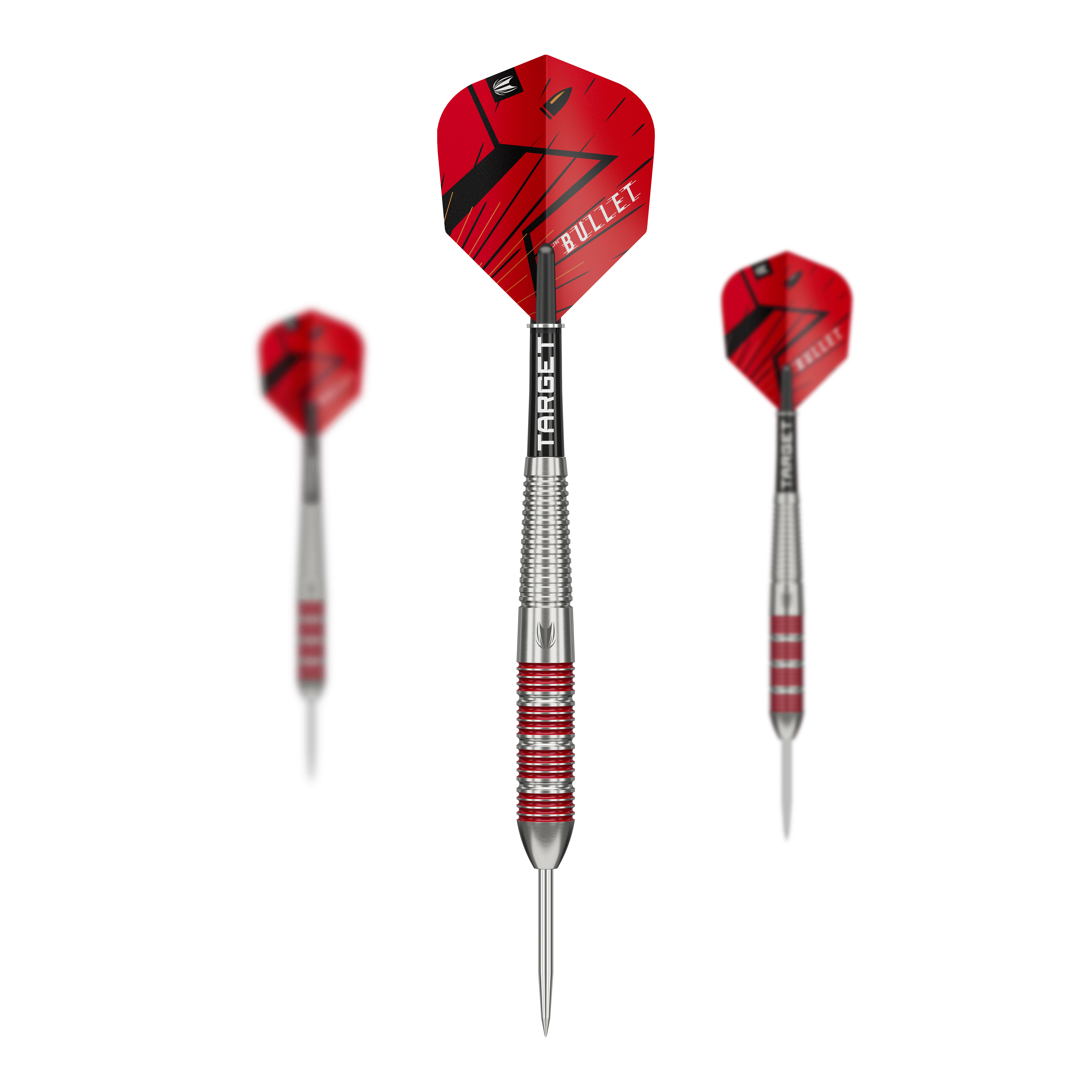 Sada šípů Target Stephen Bunting Bullet, 100 kusů, mosazné ocelové šipky - 22g Das Target Stephen Bunting Bullet Brass Steeldart Set mit 22g ist abgebildet. Die verschiedenen Teile des Sets sind zu sehen.