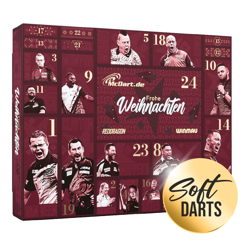 Adventní kalendář McDart Premium 2026 pro hráče soft dartů Adventní kalendář McDart Premium 2026 pro hráče soft dartů
