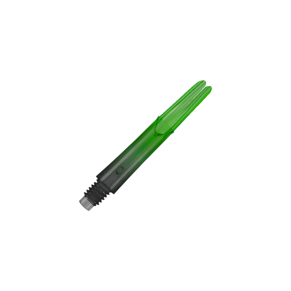 L-L-Style-Shaft Locked Straight Natural9 TwoTone Shafts - Grün Das Bild zeigt einen grünen Dartshaft mit einem schwarzen Gewinde. Der Schaft ist gerade und durchsichtig gestaltet.