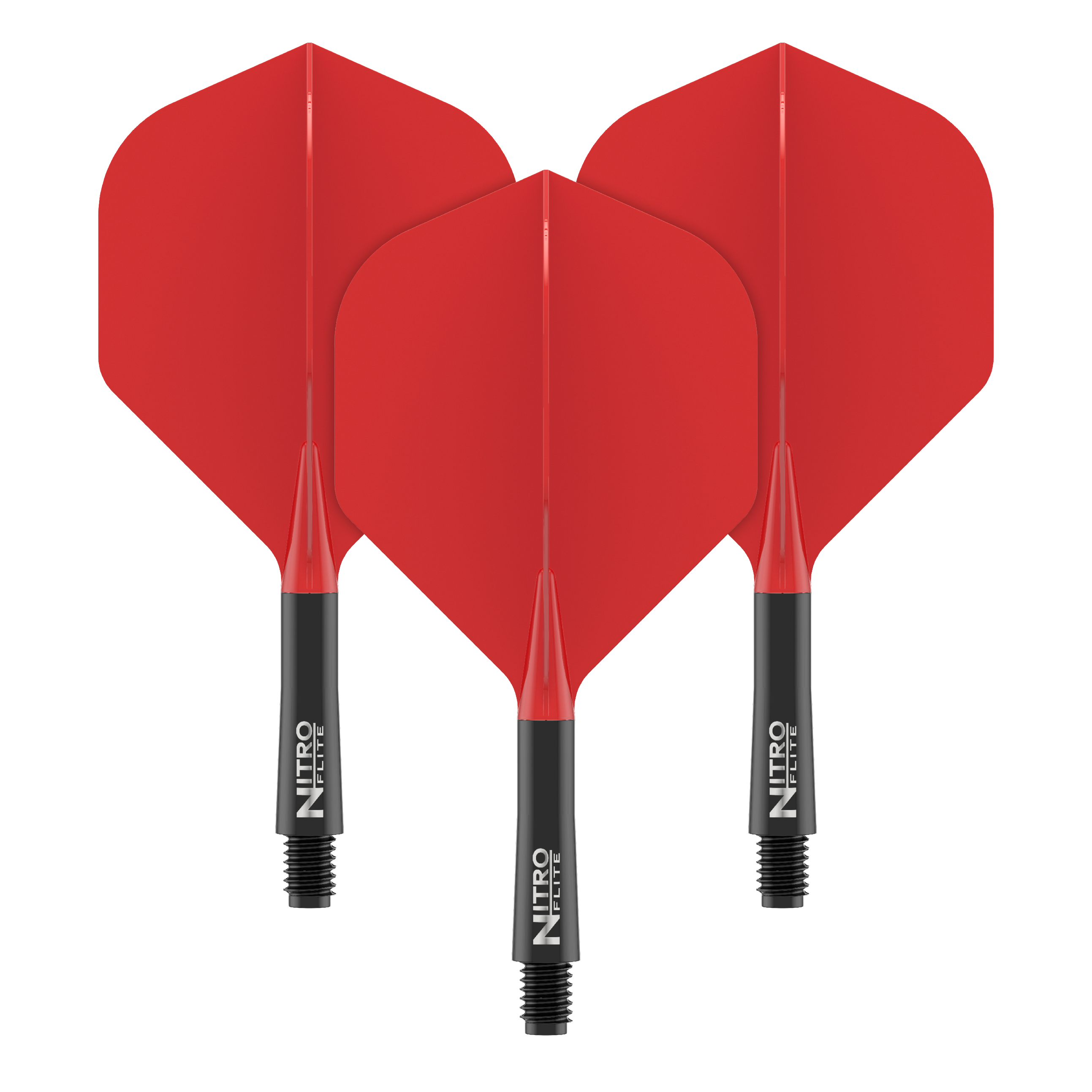 Red Dragon Nitroplite - Black Shaft Red No2 Flights Abgebildet ist ein weiterer Nitro-Flite in Schwarz und Rot, Short Größe, 22 mm. Das Produkt wird aus einer anderen Perspektive dargestellt.