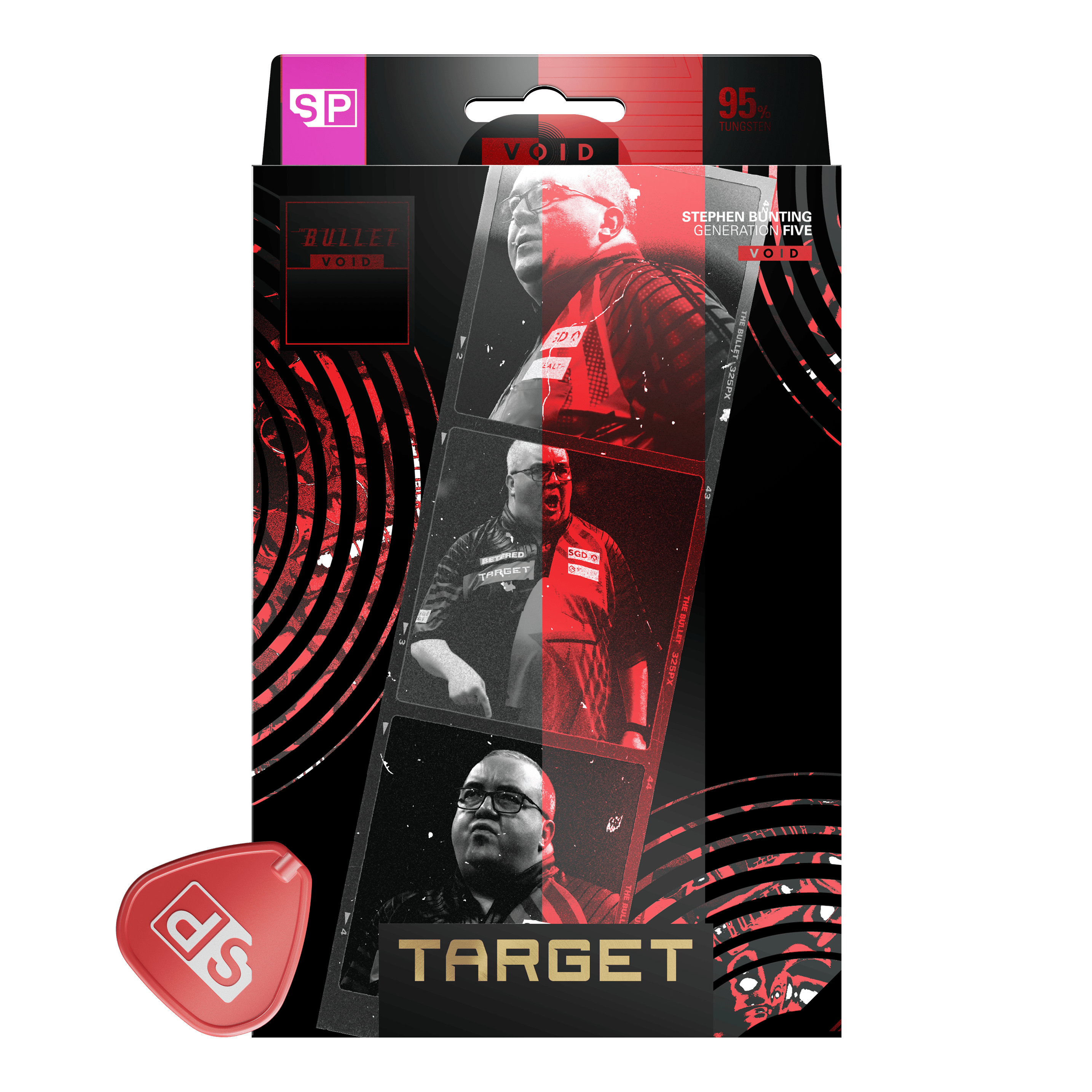 Šipky Target Stephen Bunting GEN5 Void Swiss Point Steel Zu sehen sind die Target Stephen Bunting GEN5 Void Swiss Point Steeldarts. Die Darts überzeugen durch ihr markantes Design und ihre gute Griffigkeit.