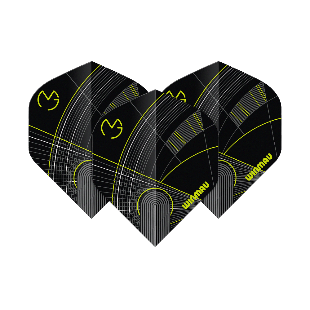 Letky Winmau Prism Delta MvG černá zelená č. 2 Das Bild zeigt die Winmau Prism Delta MvG Black Green No2 Standard Flights. Diese Flights sind in Schwarz und Grün gehalten und für Darts geeignet.