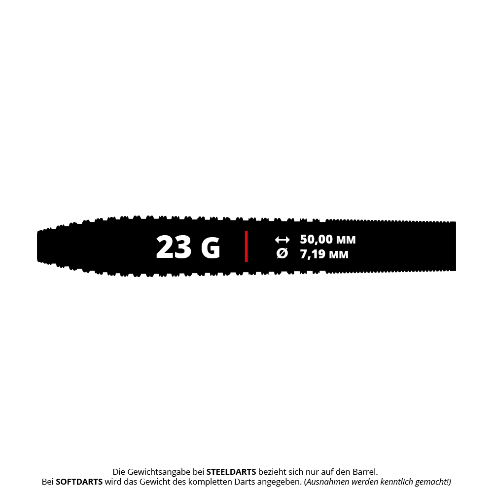 Ocelové šipky Bulls NL Romeo Grbavac - 23g Das Bild zeigt die Produktinformationen des "Bulls NL Romeo Grbavac Steeldarts - 23g". Der Dart wiegt 23 Gramm, ist 50,00 mm lang und hat einen Durchmesser von 7,19 mm.
